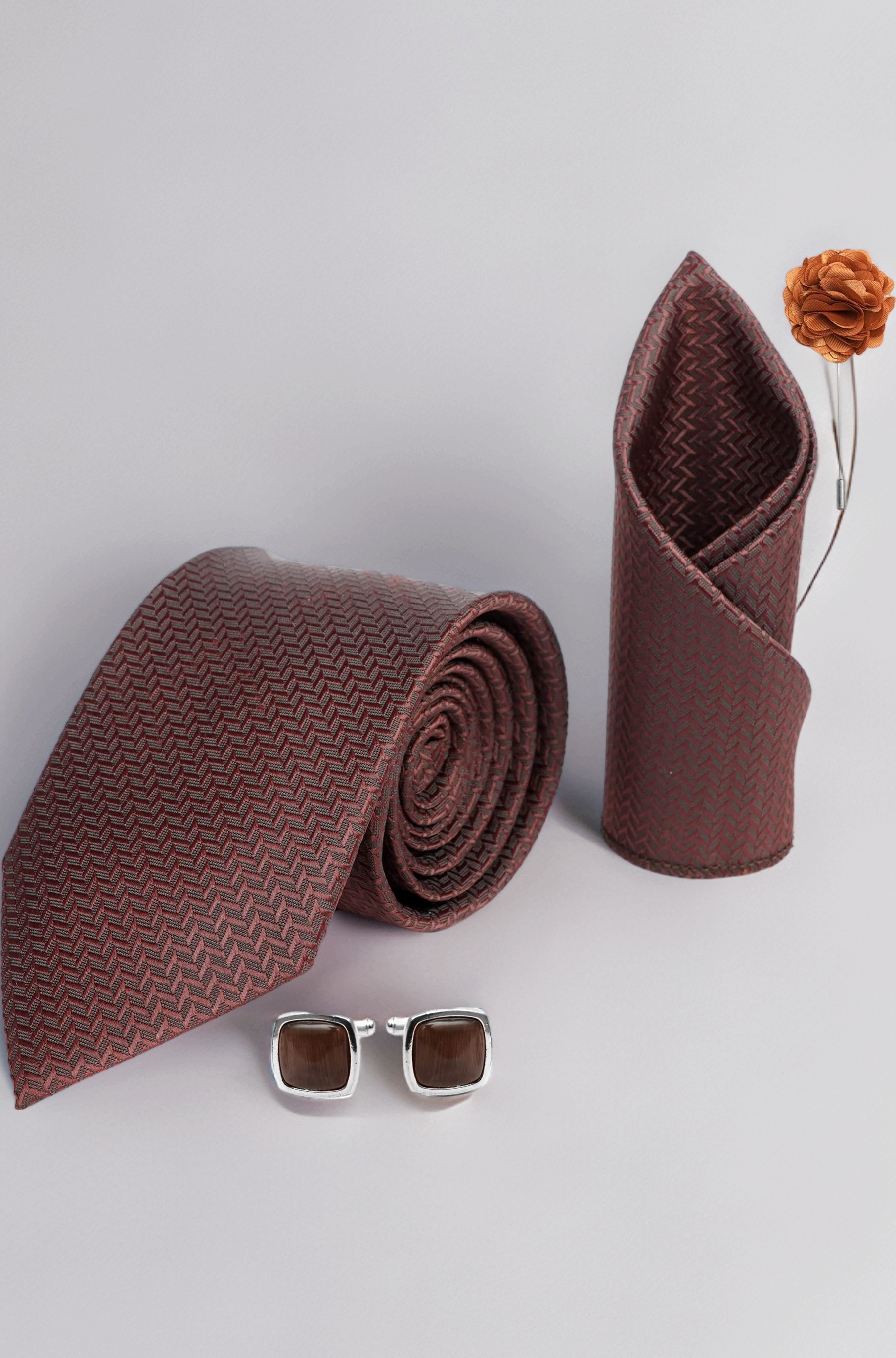 Tie for Men – Self Silk Neck Ties Set with Cufflinks Flower Pin, Pocket Square & Black Gift Box, Combo Necktie Sets for Office Wear, Formal Suits & Weddings (0, SIDIRX)