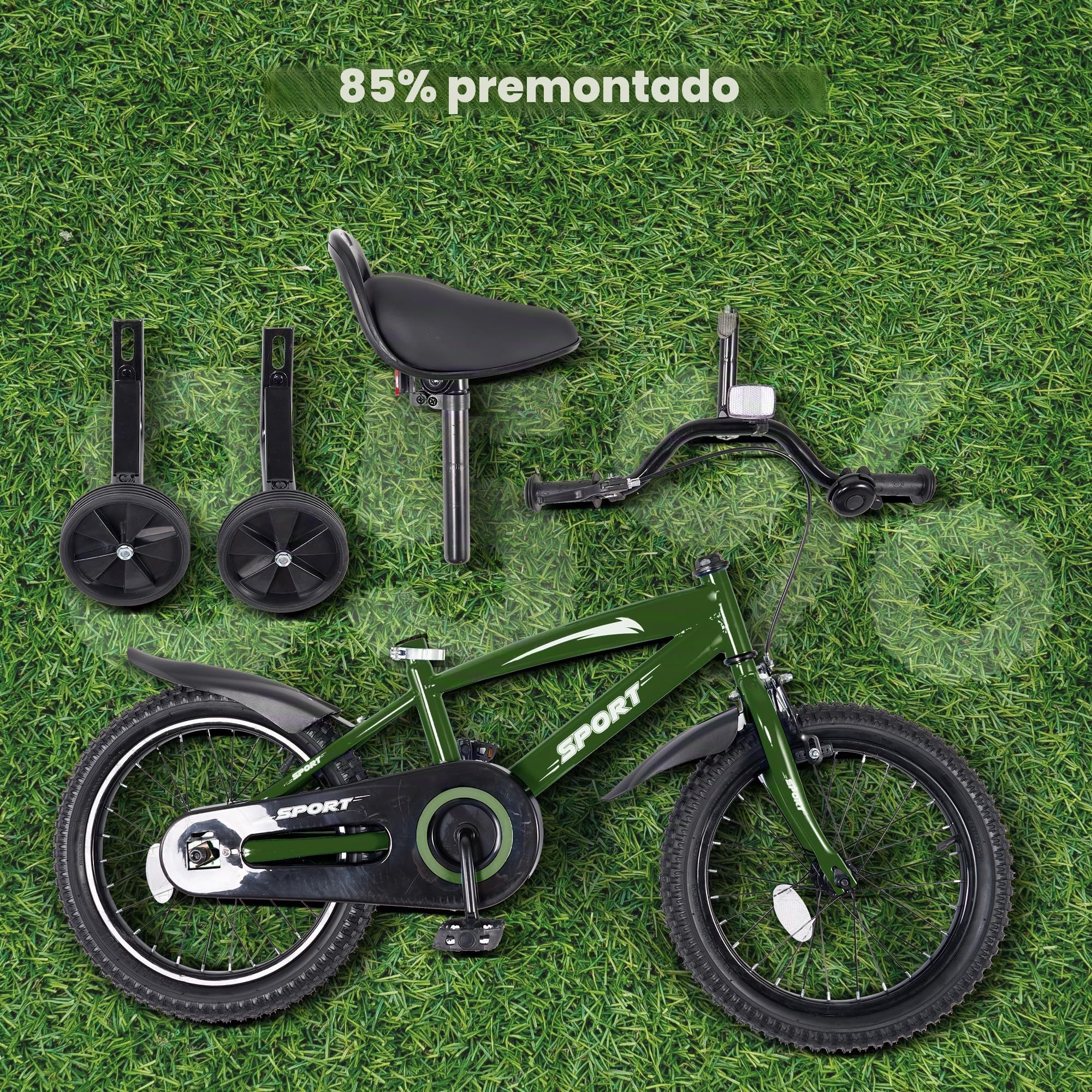 Bicicleta infantil de 14 pulgadas, bicicleta para niños y niñas con ruedas de apoyo, marco estable, asiento ajustable, freno de mano y freno de contrapedal, adecuada para conductores de 94 a 107 cm