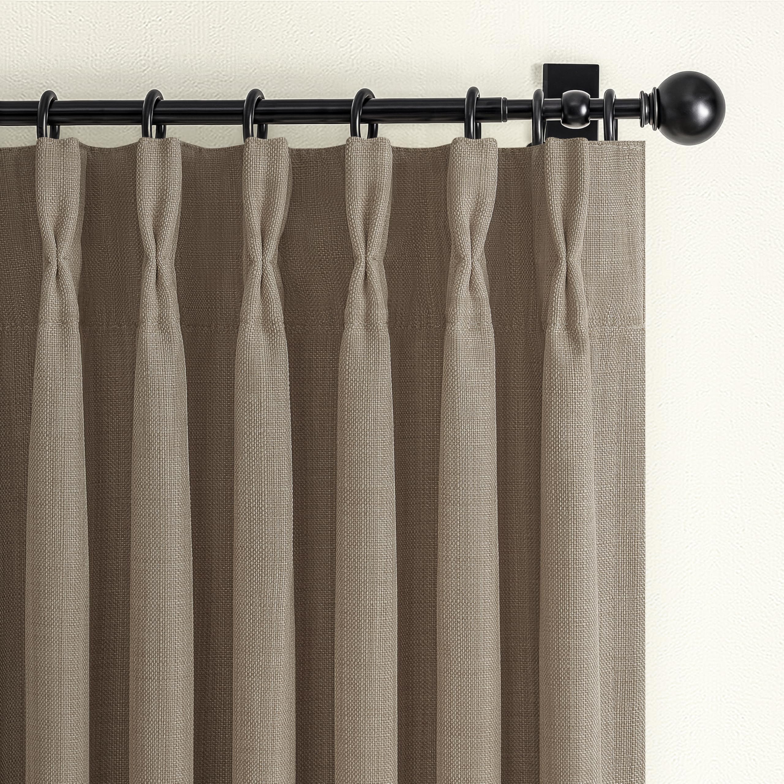 Linen Blackout Extra Short Kitchen Curtains 45 Inch Length, Memory Trained Pinch Pleated Thermal Small Cafe Curtain Double Layer Soundproof Light Blocking Mini Decorative Windows Drapes 2 Panels Set