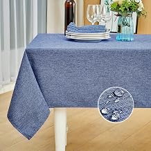 Mebakuk Rectangle Table Cloth Linen Farmhouse Tablecloth Waterproof Anti-Shrink Soft and Wrinkle Resistant Decorative Fabric Table Cover for Kitchen Denim Blue, 60" x 120" 10-12 Seats