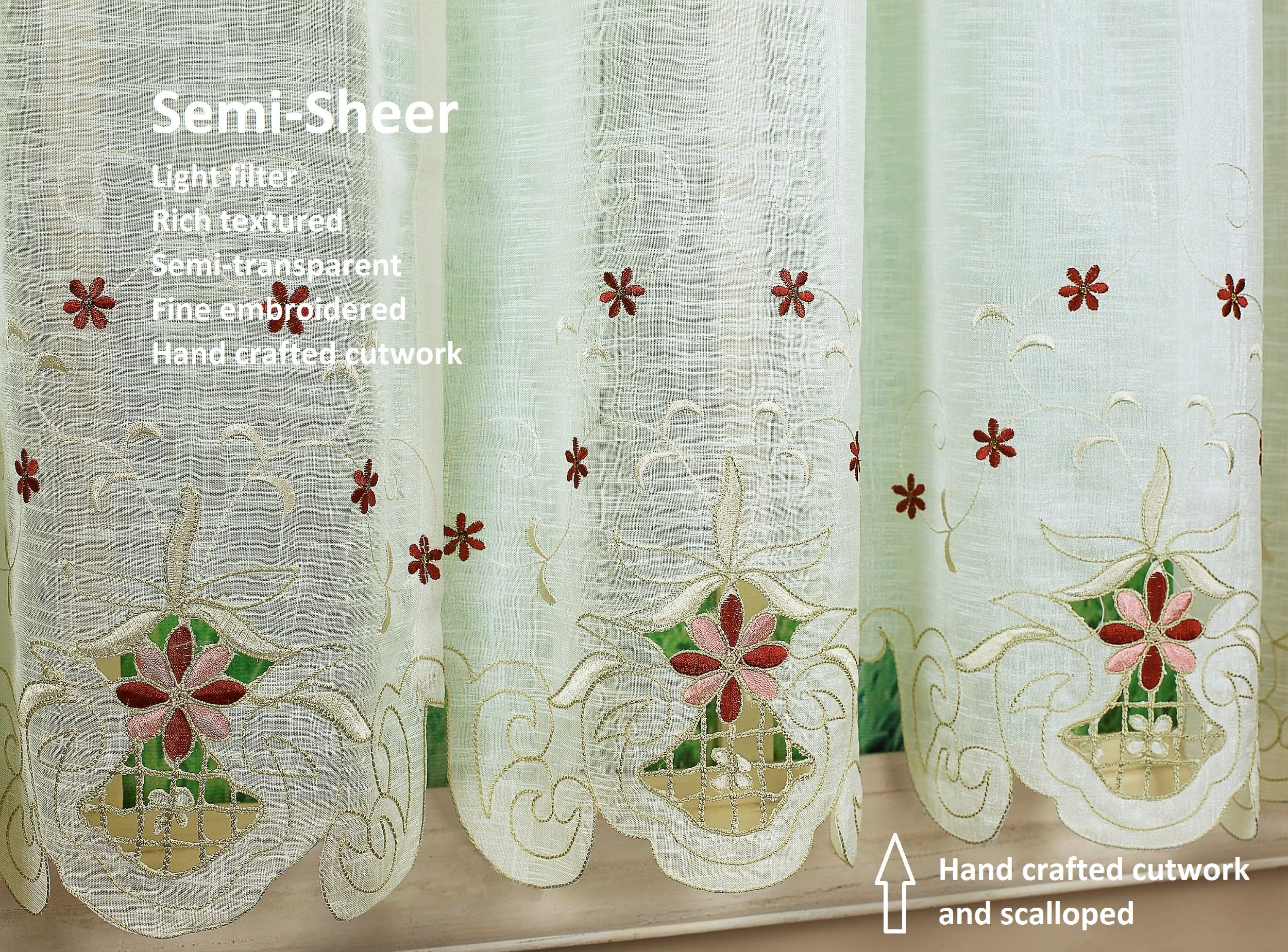 Amazon｜今日のカーテンSunshine Semi Sheer Reverse刺繍Tier 60 by 30
