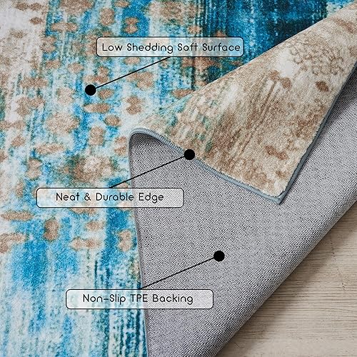 Miniatura 4 de Alfombra vintage lavable de 3 x 5 pies, lavable, bohemio, medallón floral, bohemio, tapete antideslizante para mesita de noche, de lana sintética