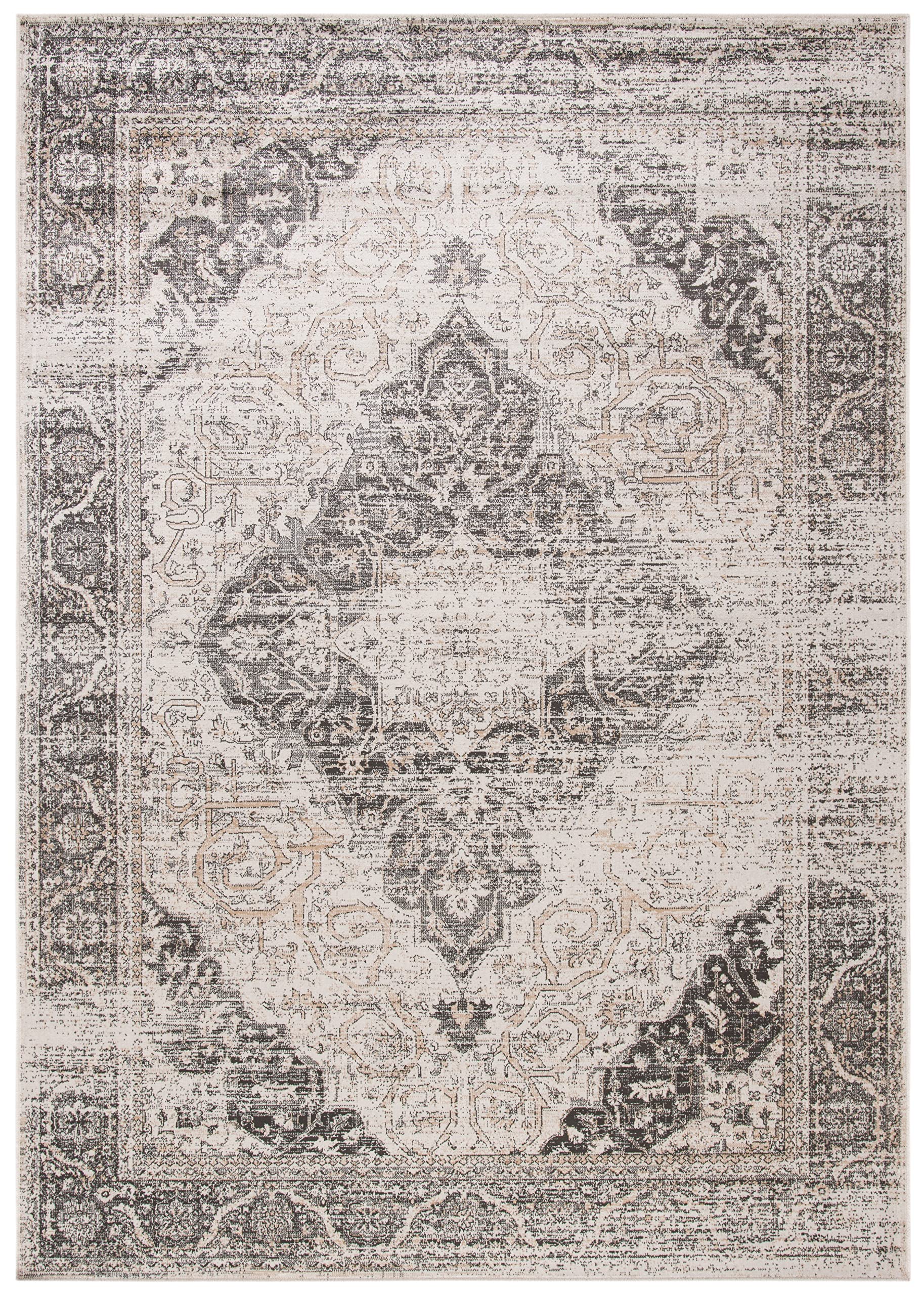 SAFAVIEH Tapis Traditionnel Pour Salon, Salle à manger, Chambre à coucher - Atlas Collection, Tapis à poil court, Ivoire et beige, 122 X 183 cm