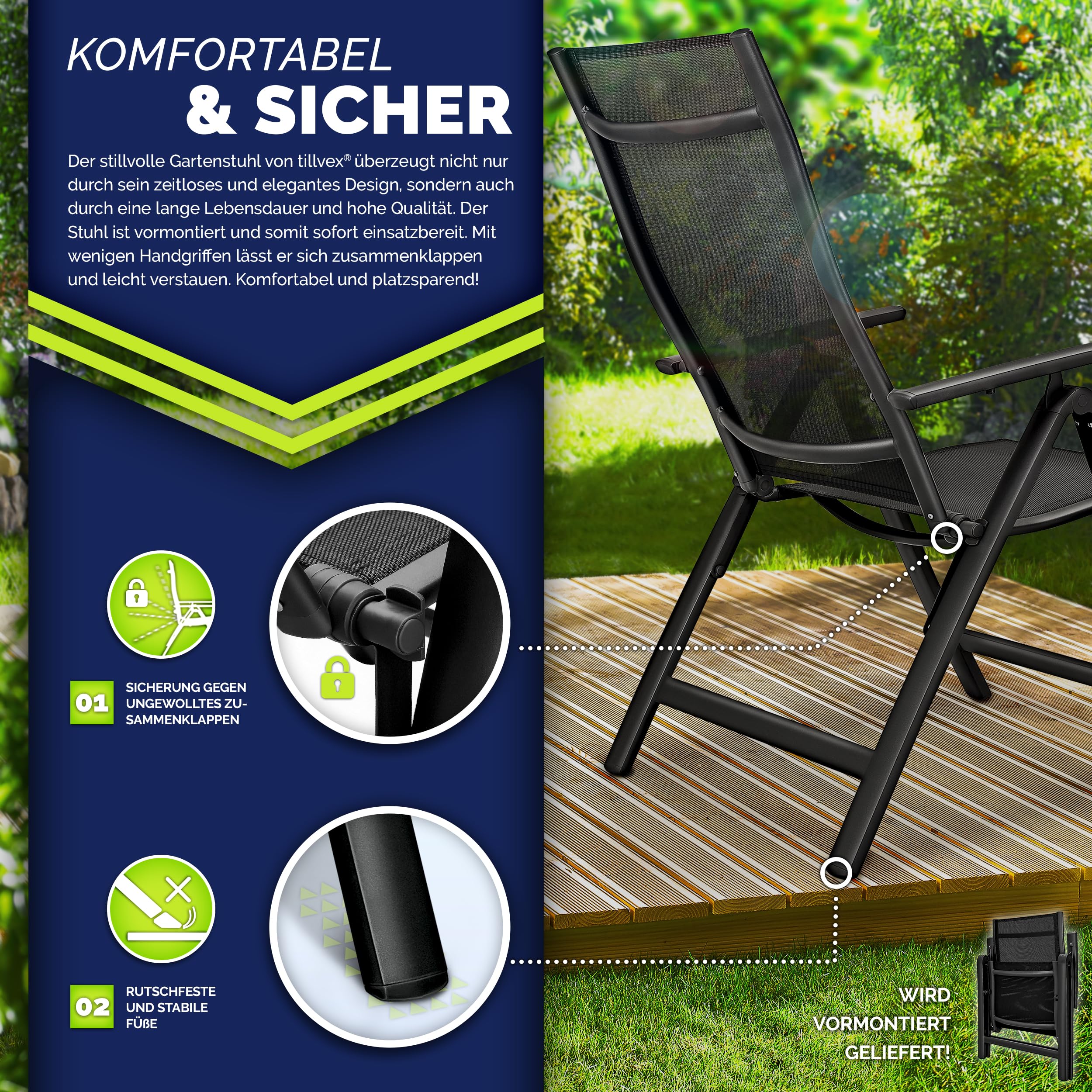 Sweeek - Lot De 2 Chaises De Jardin Pliables - Emilia Anthracite Acier Thermolaque