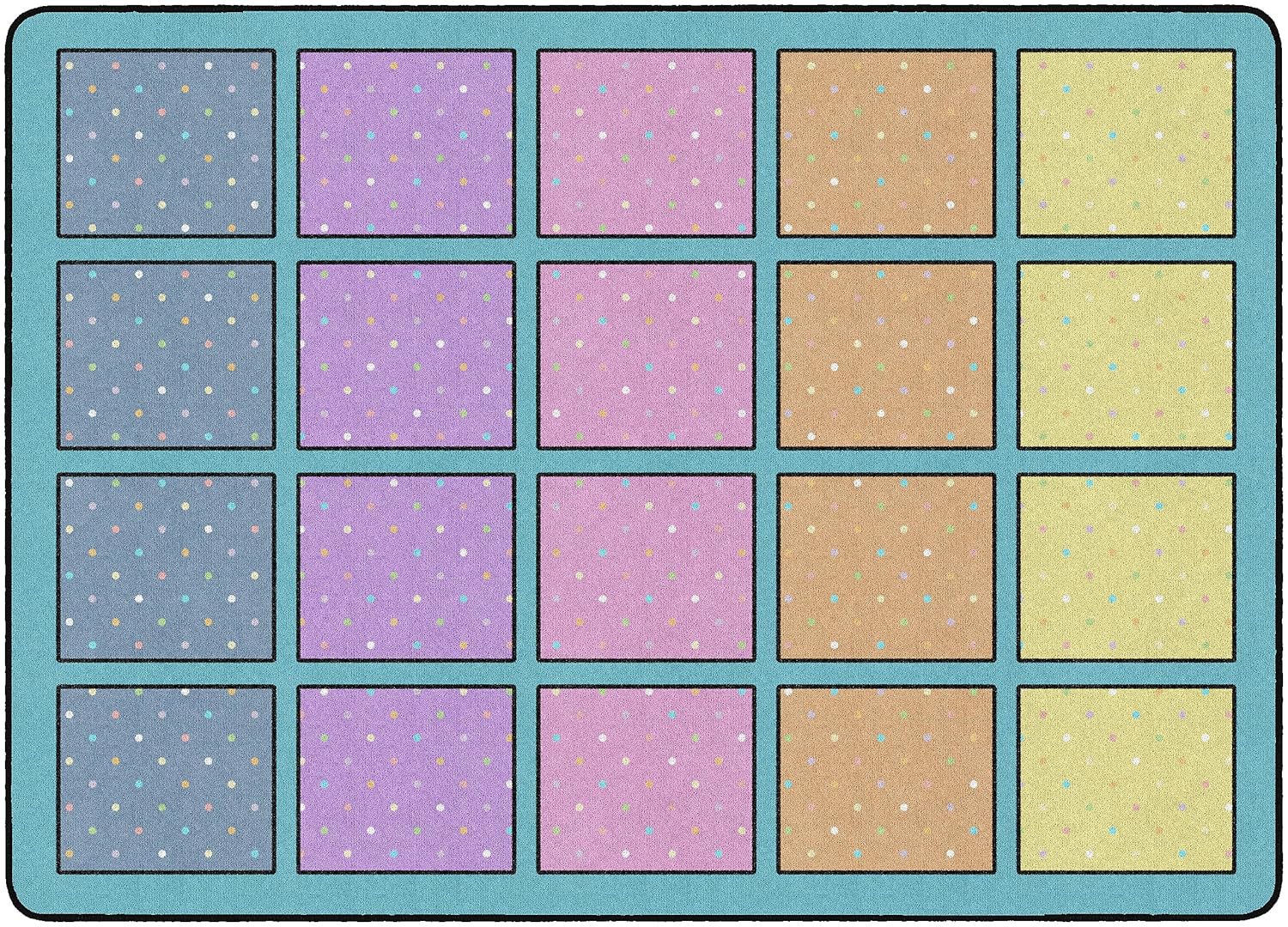 Flagship Carpets Happy Squares Educational Area Rug for Kids Room Seating Décor, Children's Classroom, Play Carpet for Teaching and Playroom, Seats 20, 6' x 8'4", Blue & Multi Color 6' x 8'4" (Rectangular)