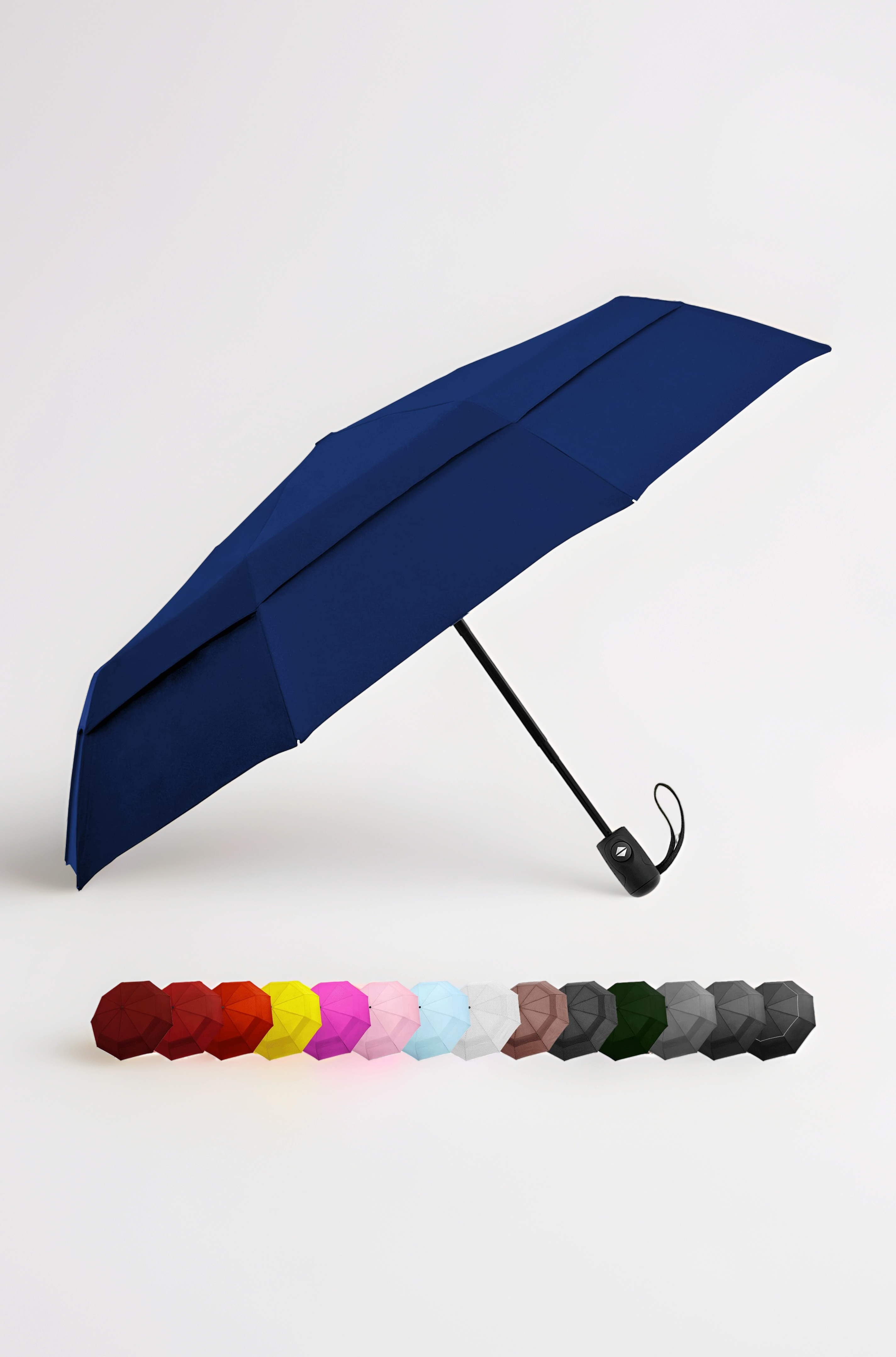 EEZ-Y Windproof Travel Umbrella - Compact, Double Vented Folding Umbrella (Navy Blue)