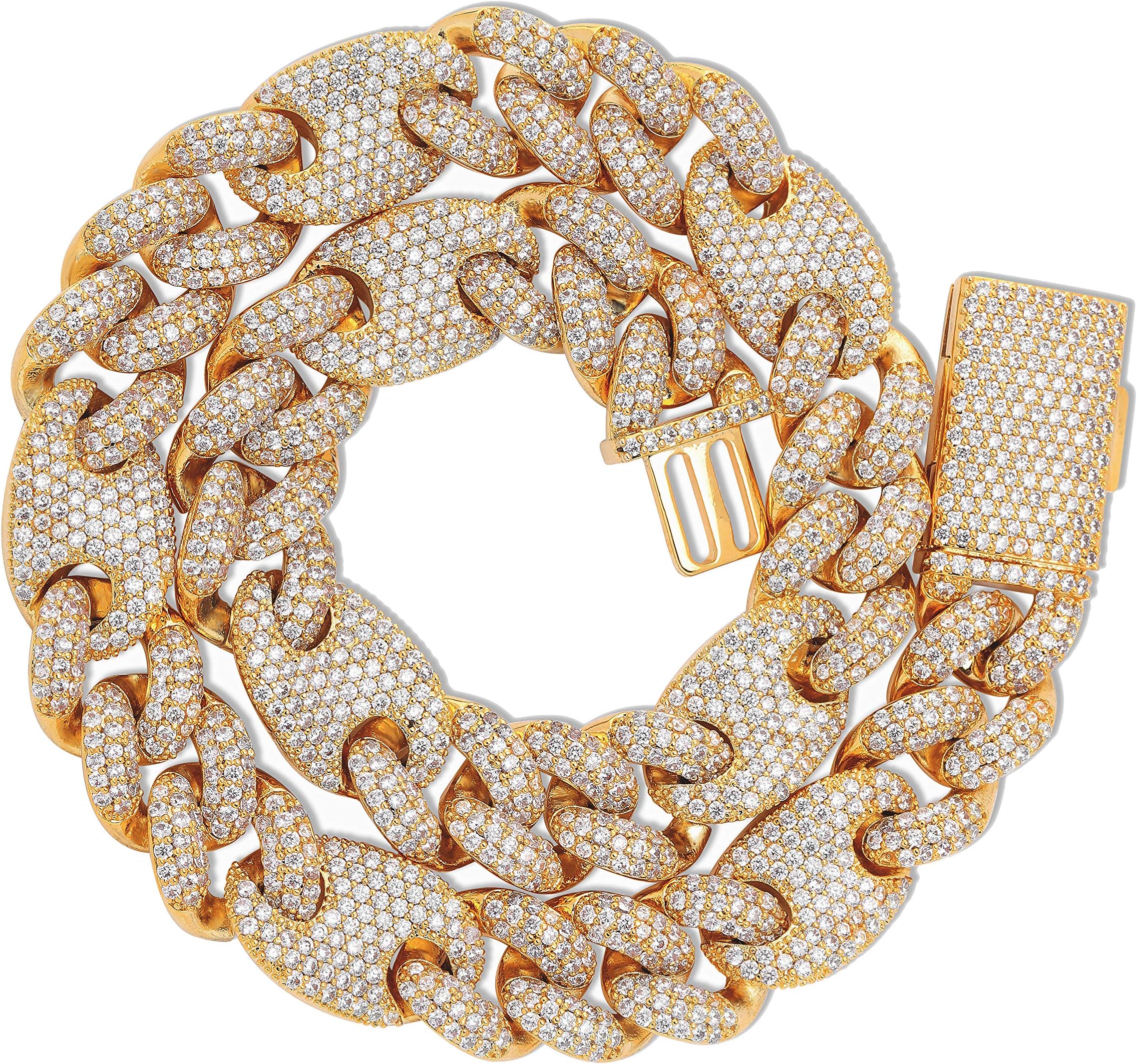 TOPGRILLZ 16mm 6 Times 14K Gold Filled Iced out Cubic Zirconia Miami Cuban Link Chain for Men with Box Clasp Hip Hop Prong Setting