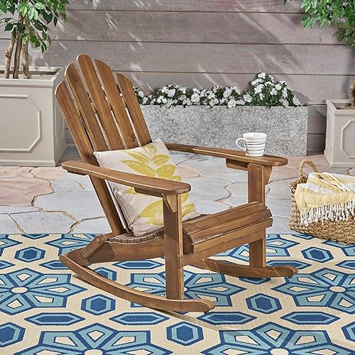 Miniatura 2 de Christopher Knight Home Cara Adirondack - Silla mecedora de madera de acacia para exteriores, acabado marrón oscuro, mesa auxiliar plegable de