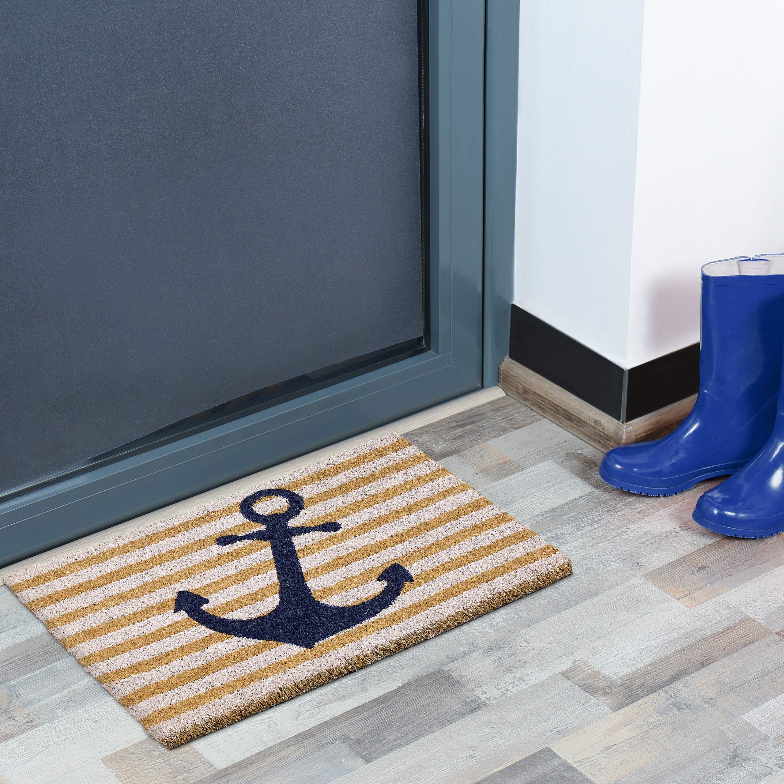Relaxdays deurmat anker, kokosmat met antislip onderzijde, 60 x 40 cm, voor binnen & buiten, weerbestendig, natuur/zwart