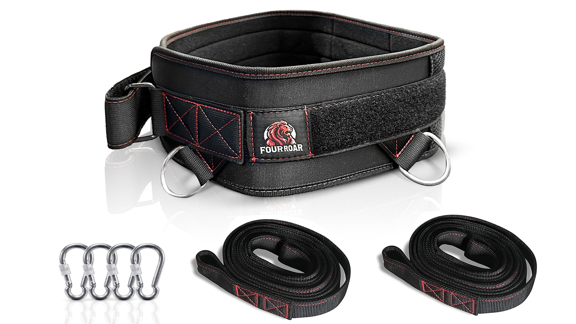 Ceinture De Leste Musculation FourRoar - Jusqu'à 250 Kg, 2 Mousquetons Et Corde Incluse