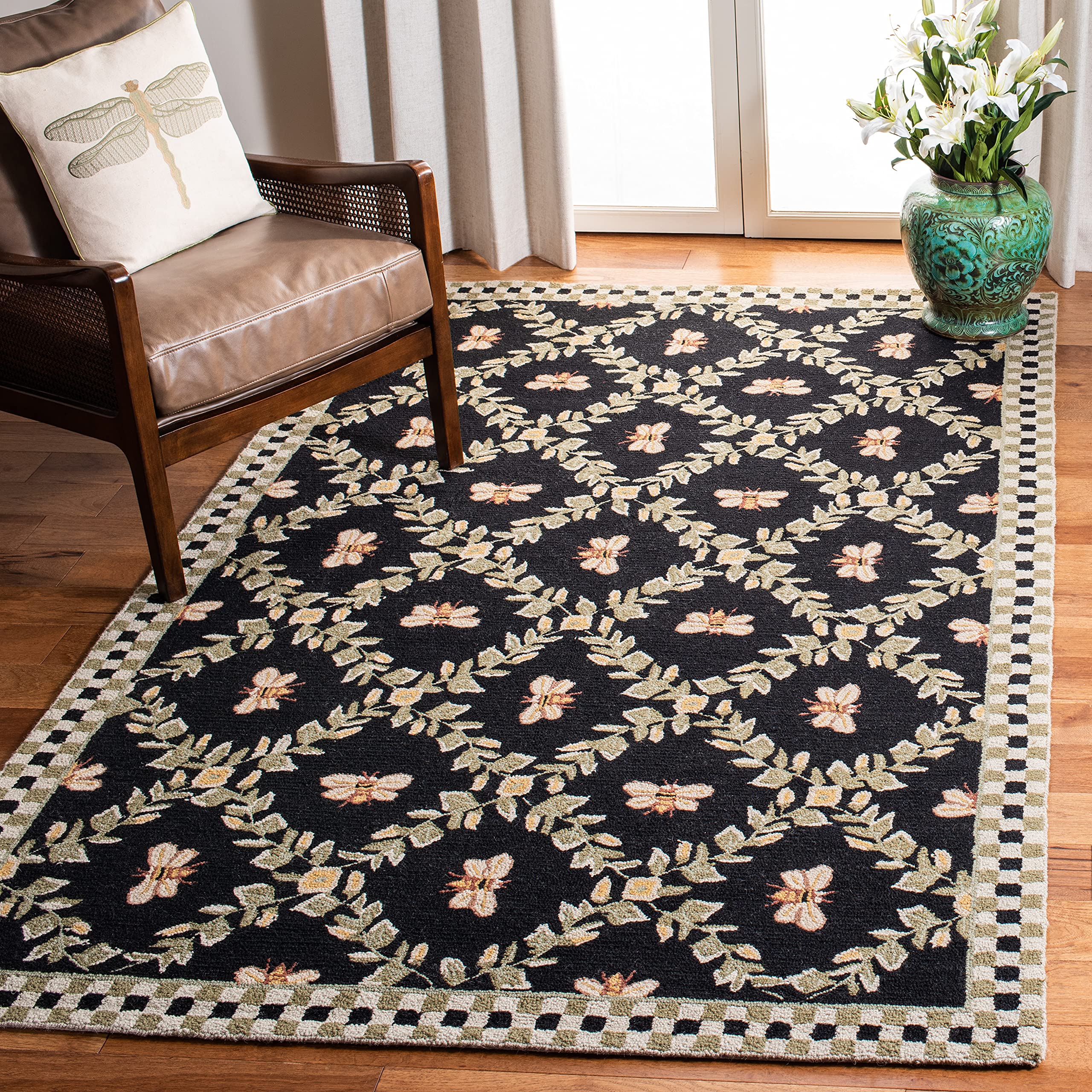 SAFAVIEH Chelsea Collection Area Rug - 6' x 9', Black, Hand-Hooked French Country Wool, Ideal for High Traffic Areas in Living Room, Bedroom (HK55B)