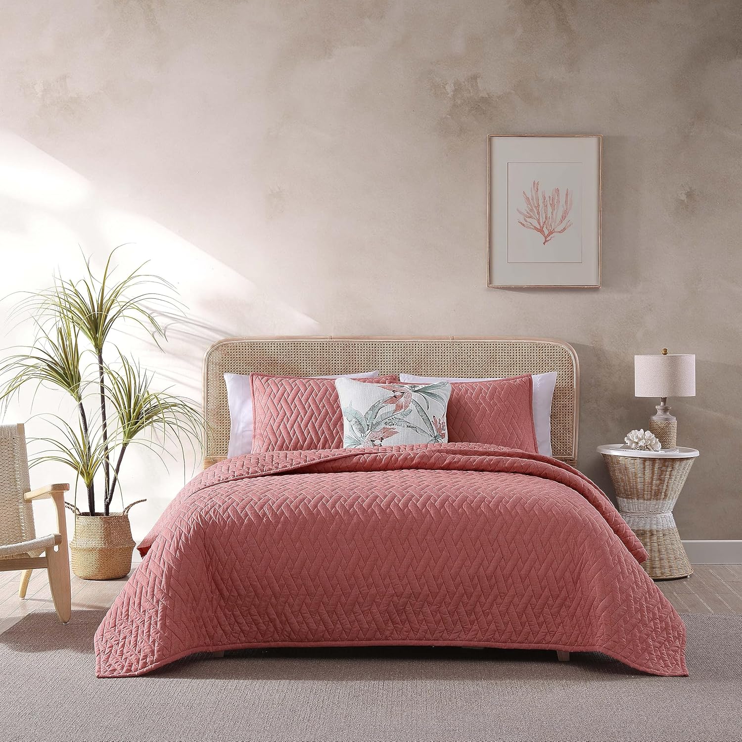 Tommy Bahama Queen Quilt Set, Basketweave Textured