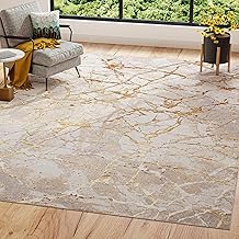 TAPISO Golden Teppich Kurzflor Wohnzimmer Schlafzimmer Luxuriös Creme Gold Abstrakt Linien Meliert Verwischt Modern Design ÖKOTEX 120 x 170 cm