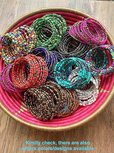 Miniatura 5 de Tembo Crafts - Handmade From Africa - Set of 2 Beaded Bracelets - Handmade - Wrap Bracelets - MADE OF SMALLSEED BEADS ONLY - Multicolored, Pink