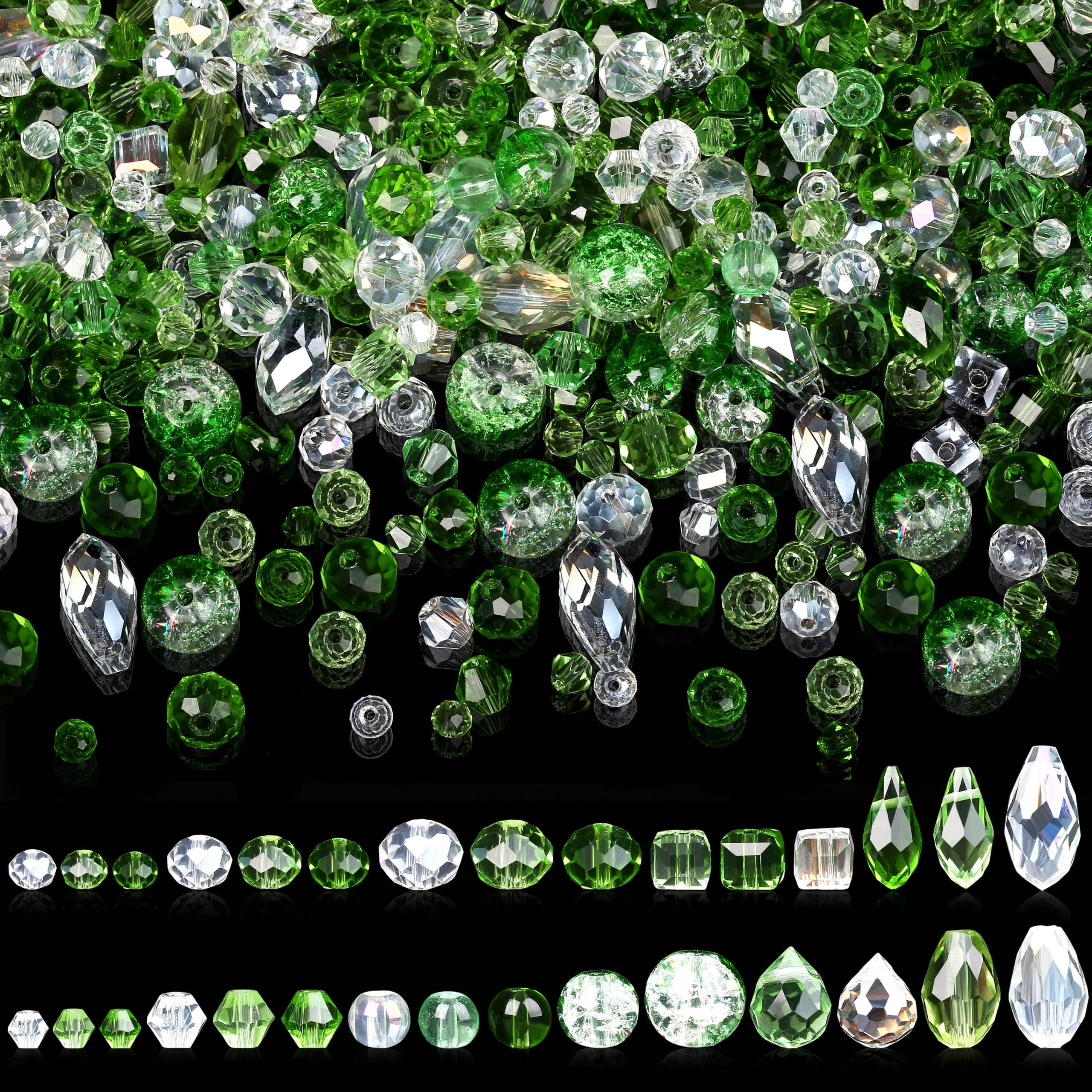 AWARDSEN 1200 Pcs Green Glass Beads Green Crystal Beads for Jewelry Making