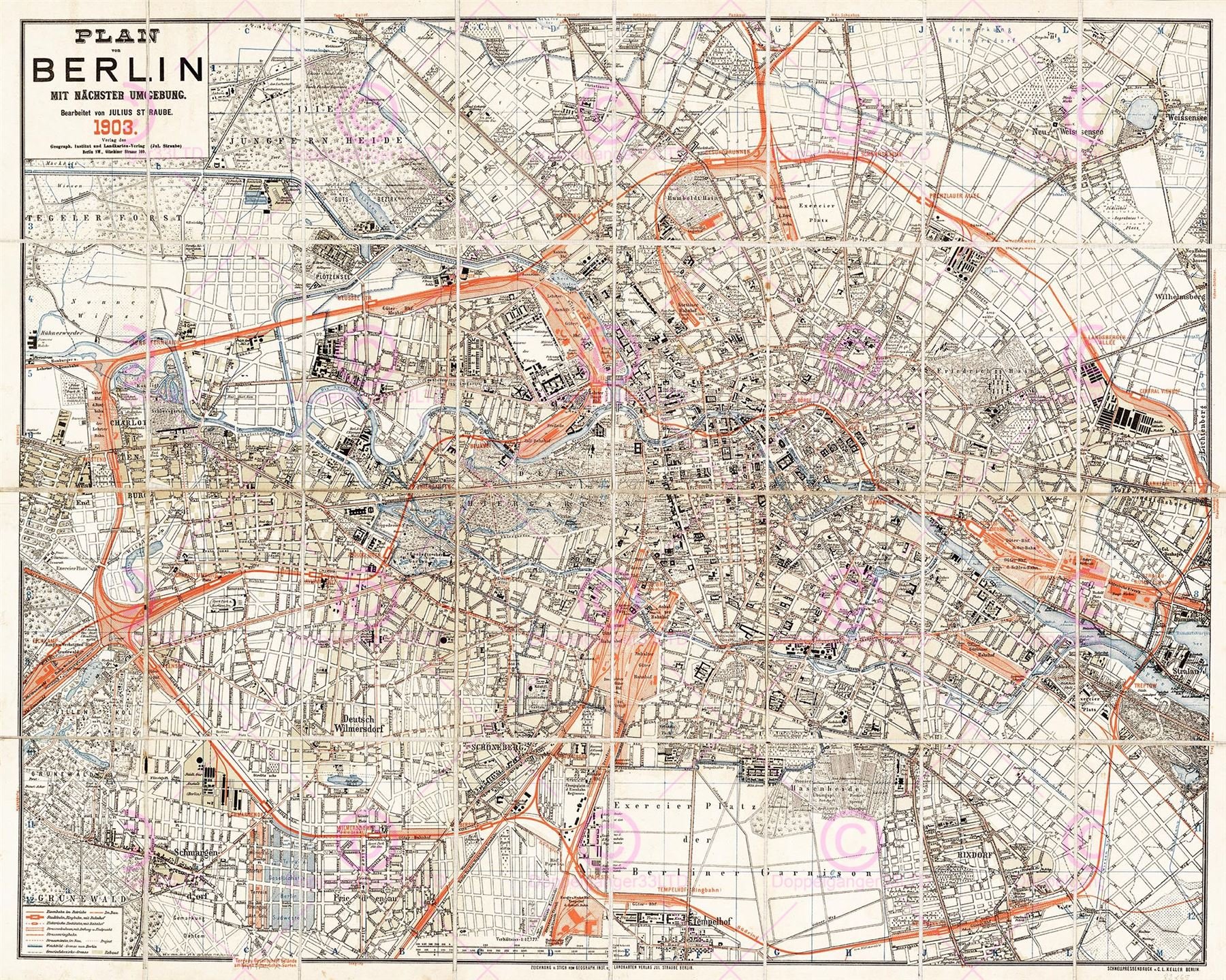 Doppelganger33 LTD Map 1903 Straube Berlin City Plan Old Large Replica Poster Print