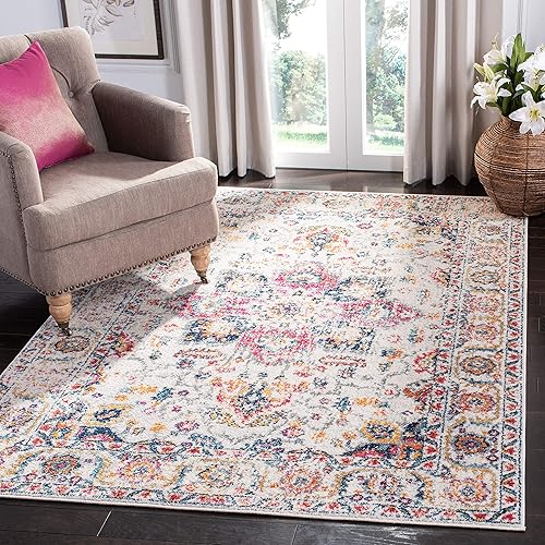 SAFAVIEH Madison Collection Area Rug - 5'3" x 7'6", Purple Pink Fuchsia & Ivory, Boho Chic Distressed Design, Non-Shedding & Easy Cleaning, Ideal for Living Room, Bedroom, Dining Space (MAD603R)