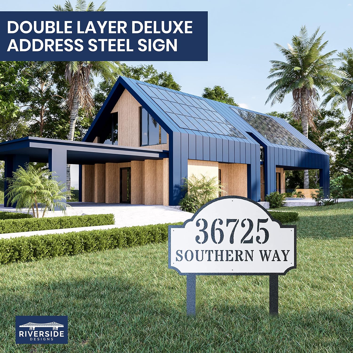 Metal Yard Stake House Business Double Layer Deluxe Address Steel Sign | Weather Resistant | Made in USA (17, White)