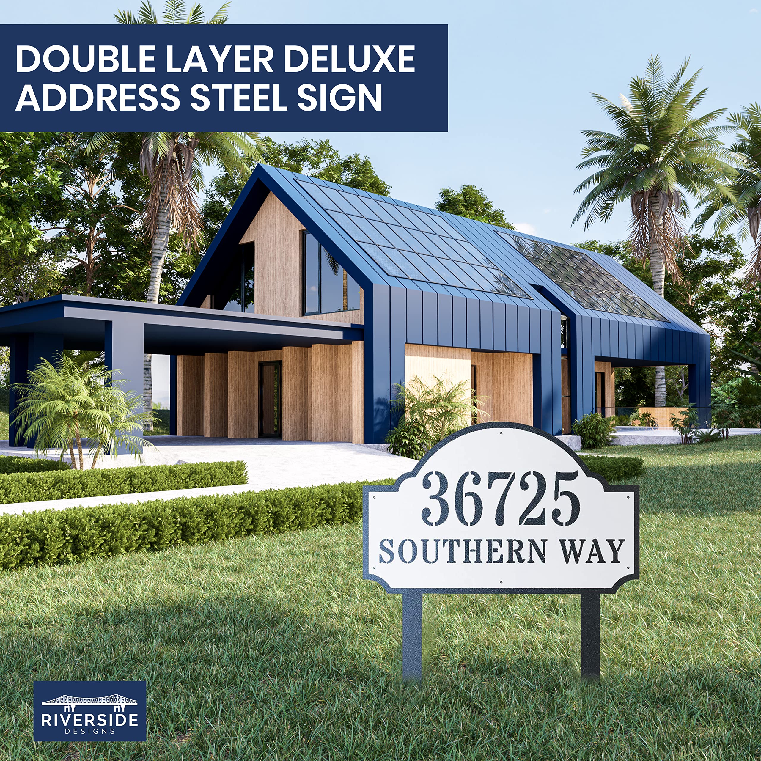 Metal Yard Stake House Business Double Layer Deluxe Address Steel Sign | Weather Resistant | Made in USA (17, White)