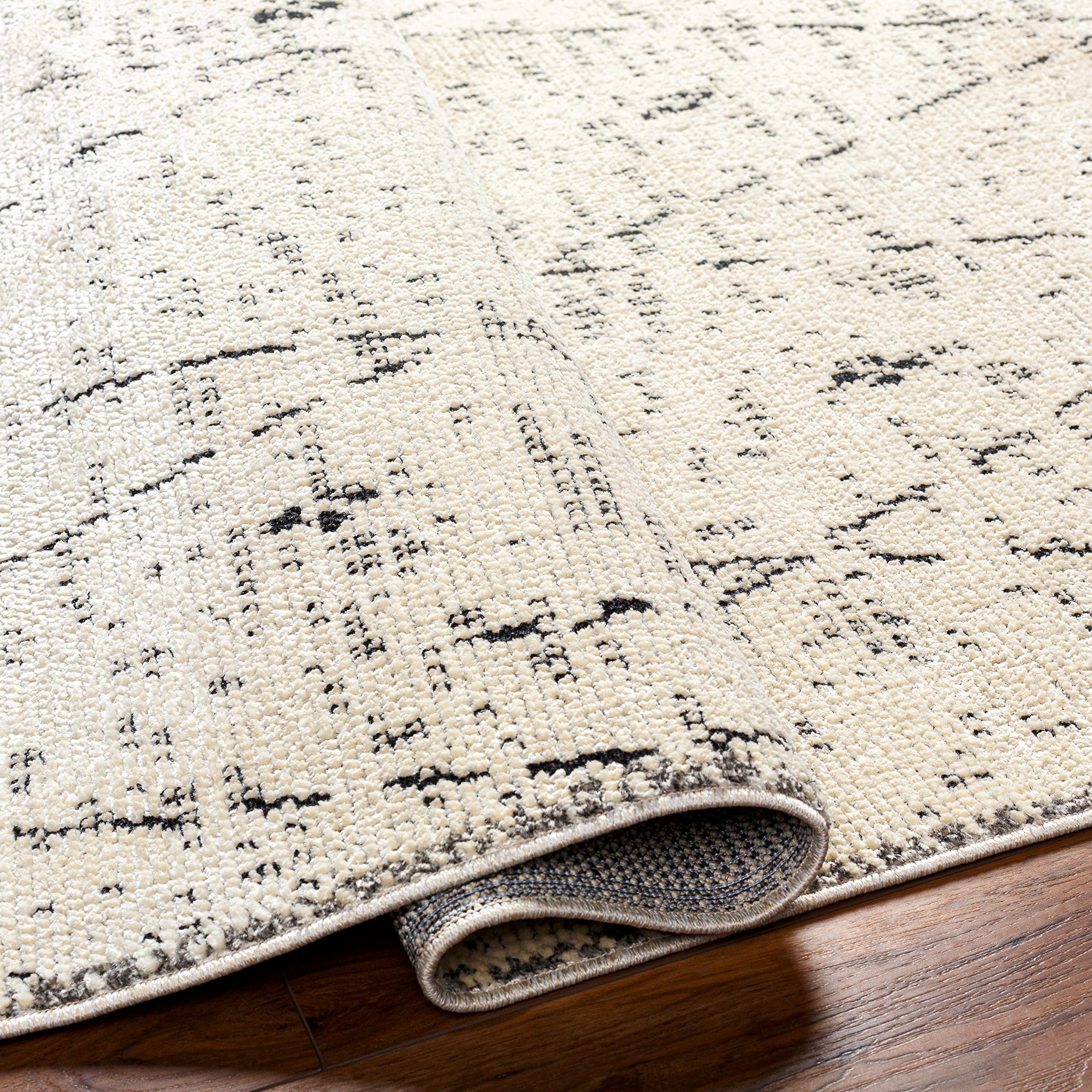 Surya Plano Tapis de Salon, bohème, Grand Tapis pour Chambre à Coucher, 160 x 213 cm, Tapis pour Salle à Manger avec Motif géométrique, Tapis de Salon scandinave Moderne crème et Noir