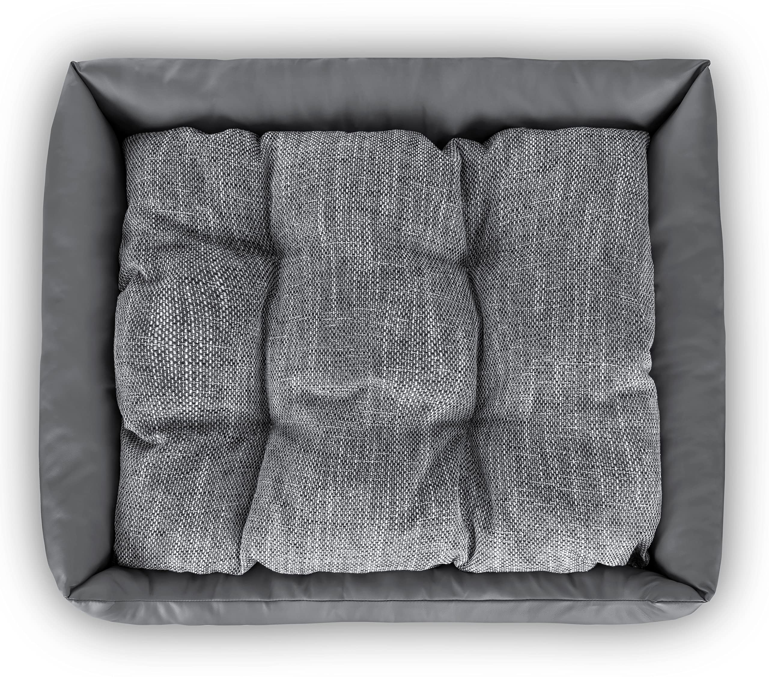 NELKE Hundebett Grosse Hunde Kunstleder Hundekorb Grau Hundekörbchen XXL 100x80cm große waschbar Hundesofa mit Hundekissen orthopädisches Hundecouch kuschelig Dog Bed Large