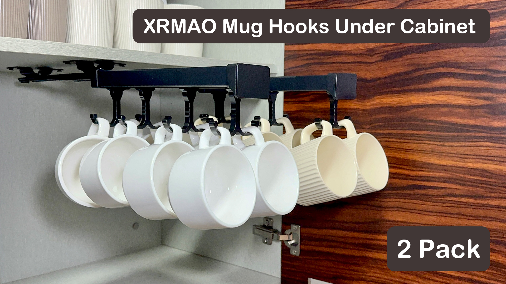 2-Pack Under-Shelf Mug Holder Rack – Kitchen Cabinet Coffee Cup Storage Hooks - Foto 4