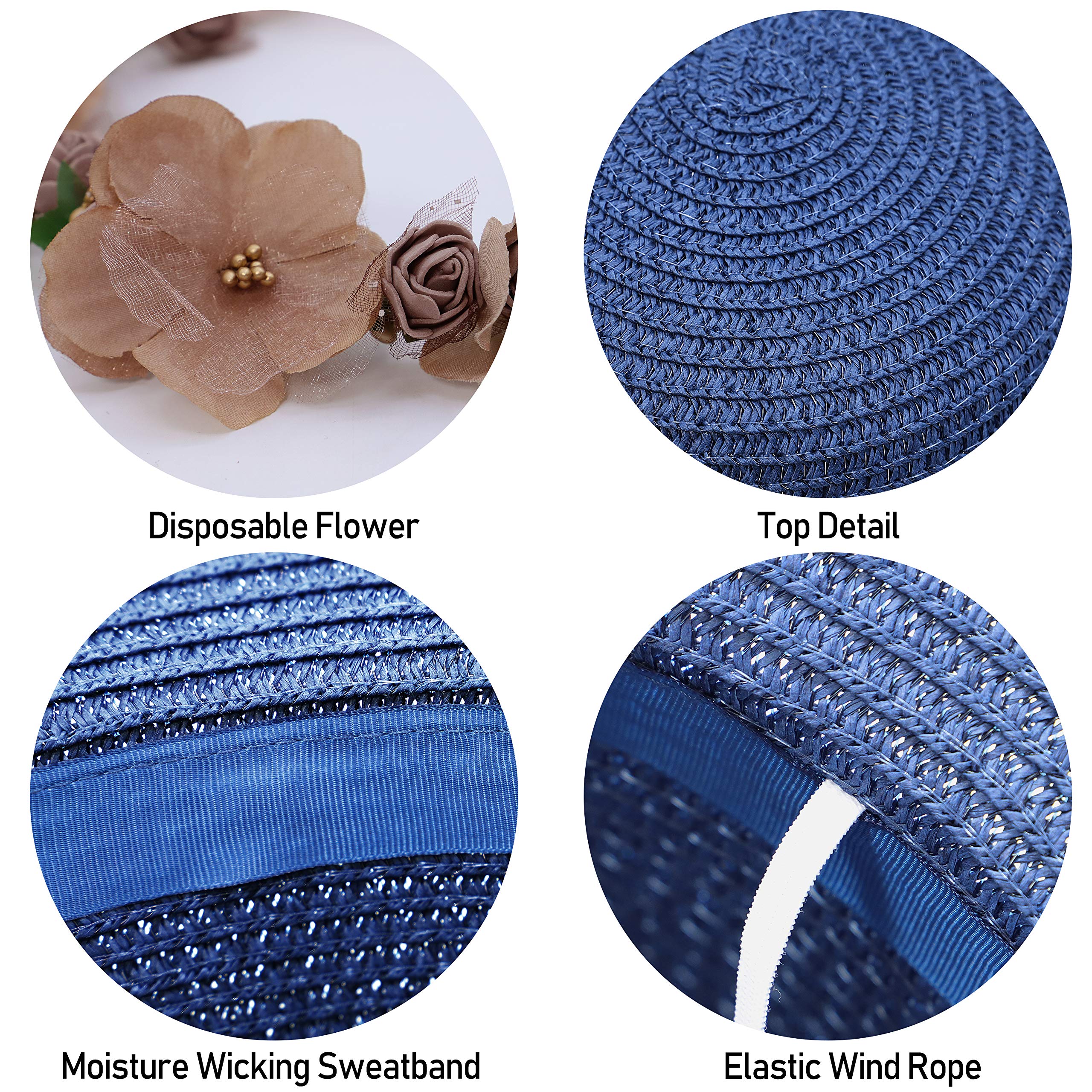 Moda flor encaje cinta ancha tapas verano playa sol sombrero sombrero paja sombreros para las mujeres, marino 5