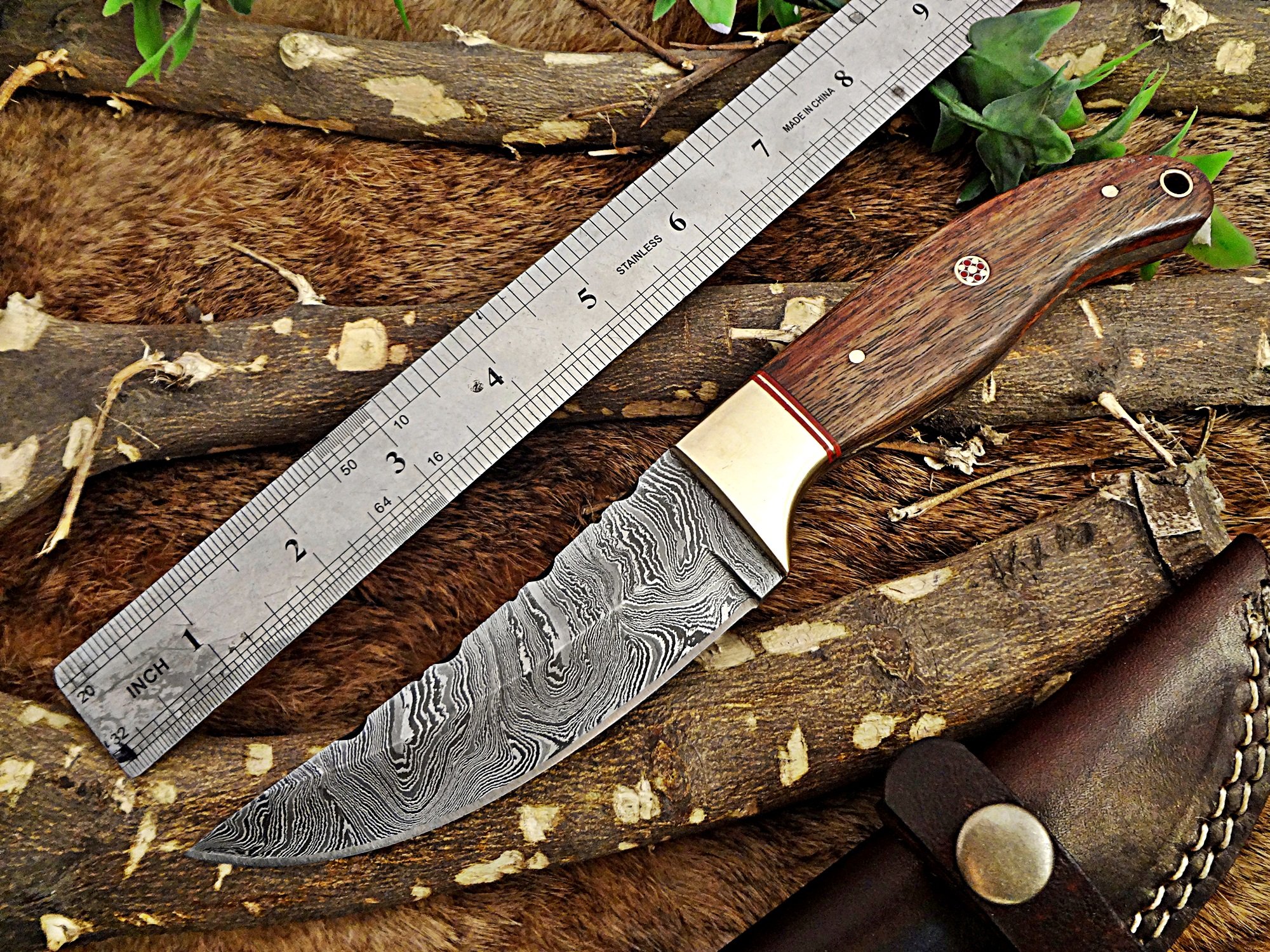 Damascus steel full tang clip point blade skinning Knife, 9.5