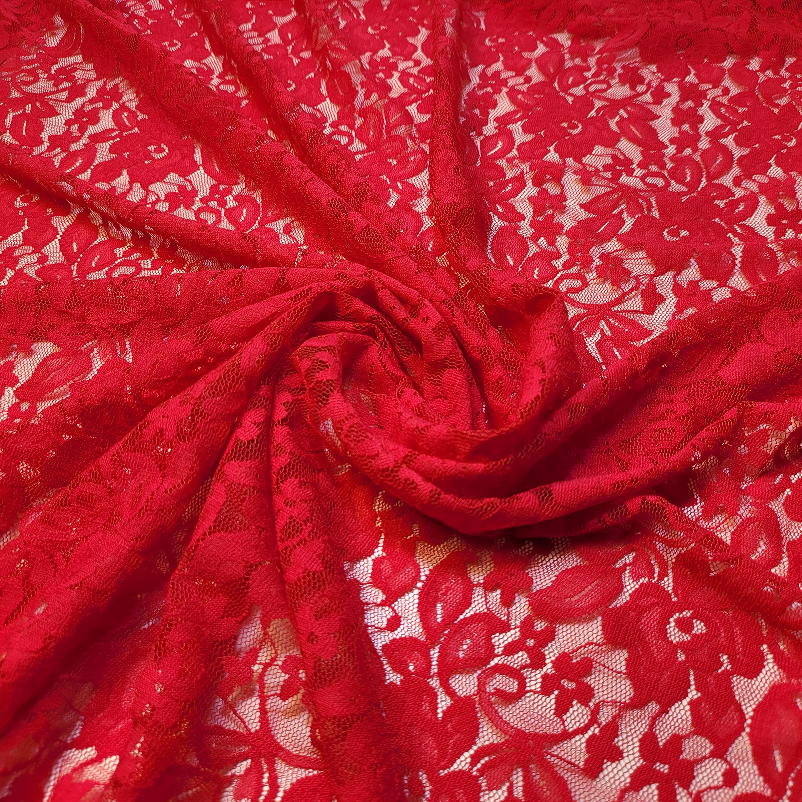 Luxury Vintage Embroidery Bridal Evening Corded Budget Guipure Floral Lace Fabric 54" - 137cm Wide Sold As 1 Meter Pre - Cut Lengths (Red Budget Lace)