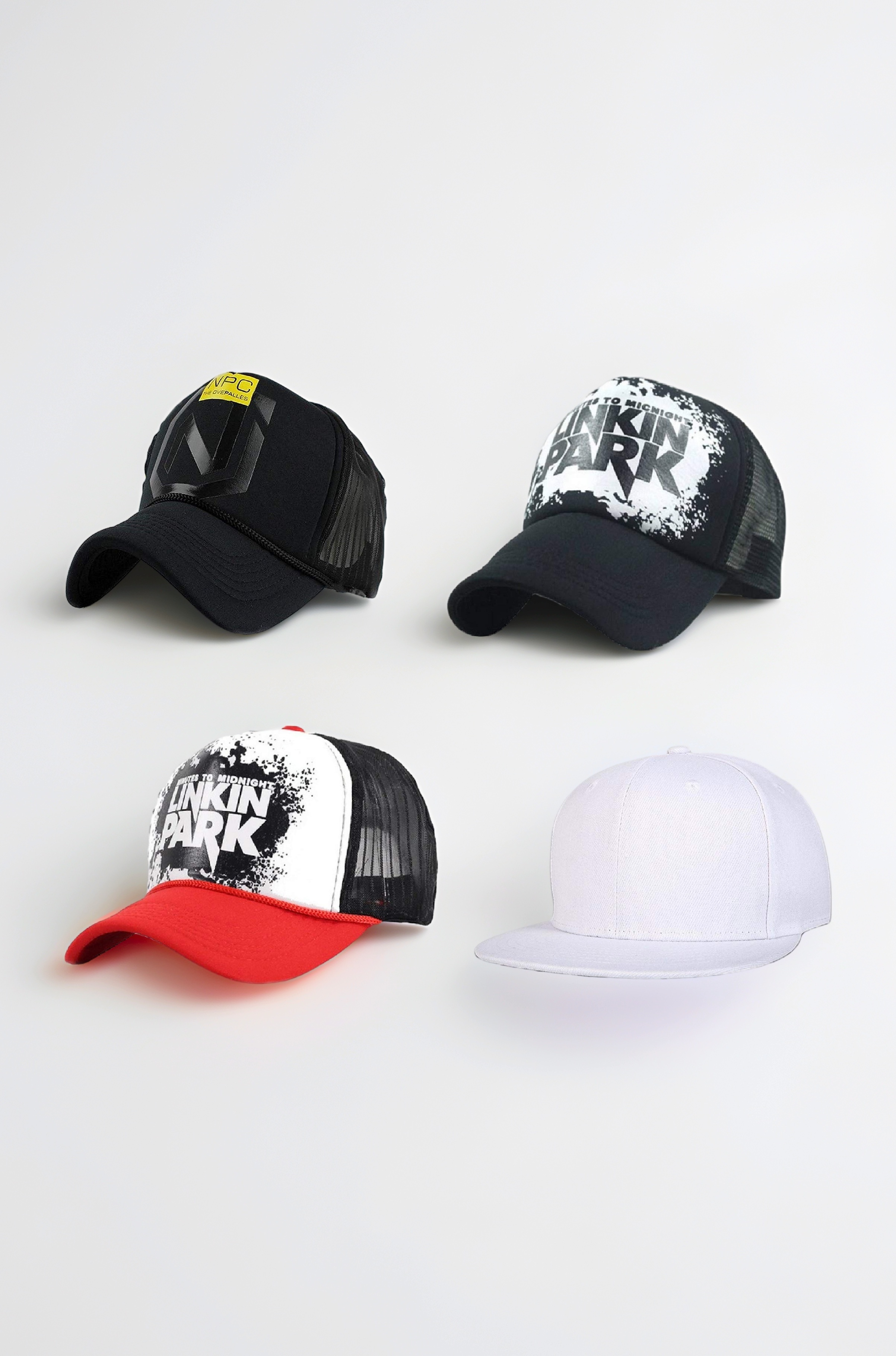 Alcove Men's Linkin Park & NPC Printed Halfnet Caps(Pack of 4 Caps) Multicolour