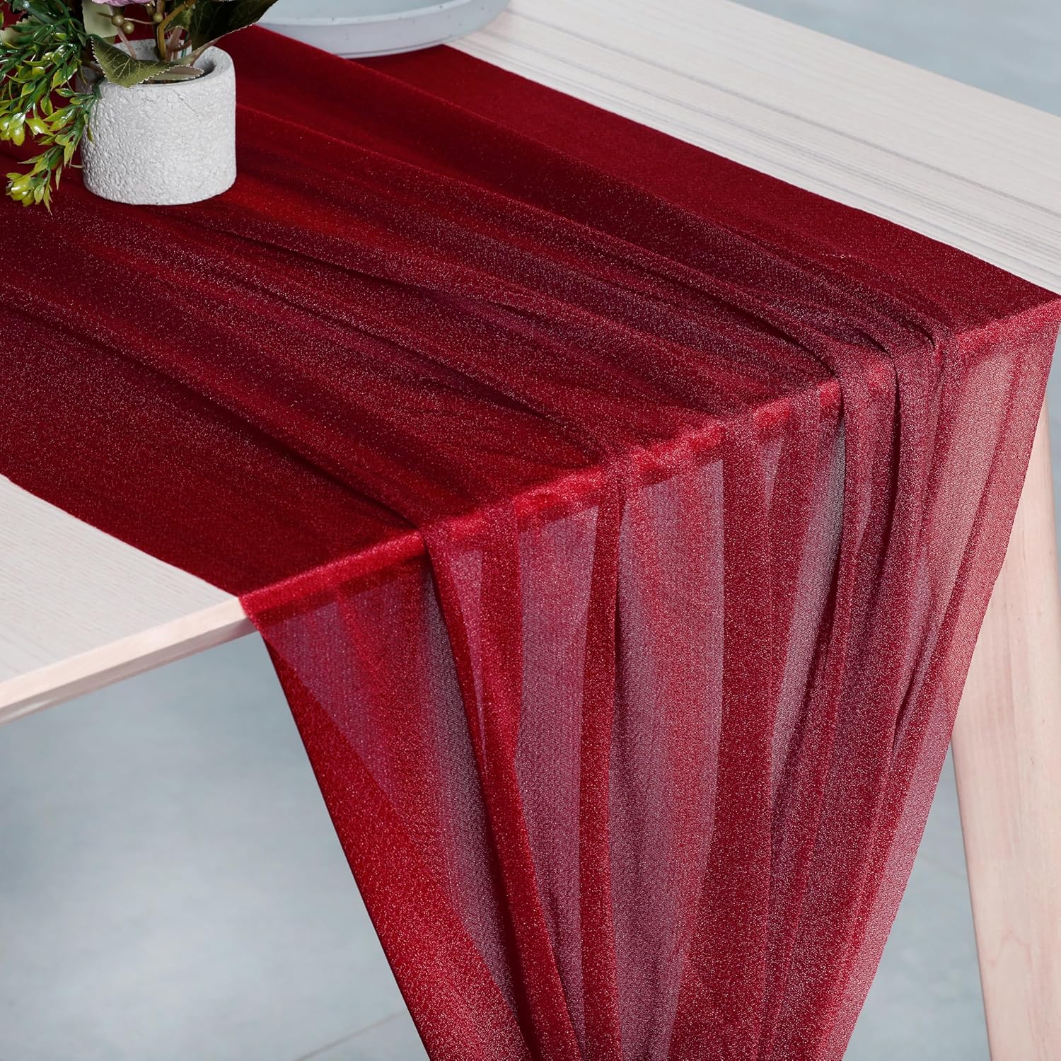 MDS 12 Pack 14ft Chiffon Table Runner 29 x170 Inches Sheer Wedding Runner Romantic Rustic Table Runner for Wedding Decorations, Birthday Parties, Bridal Shower Party Arch Decor - Apple red