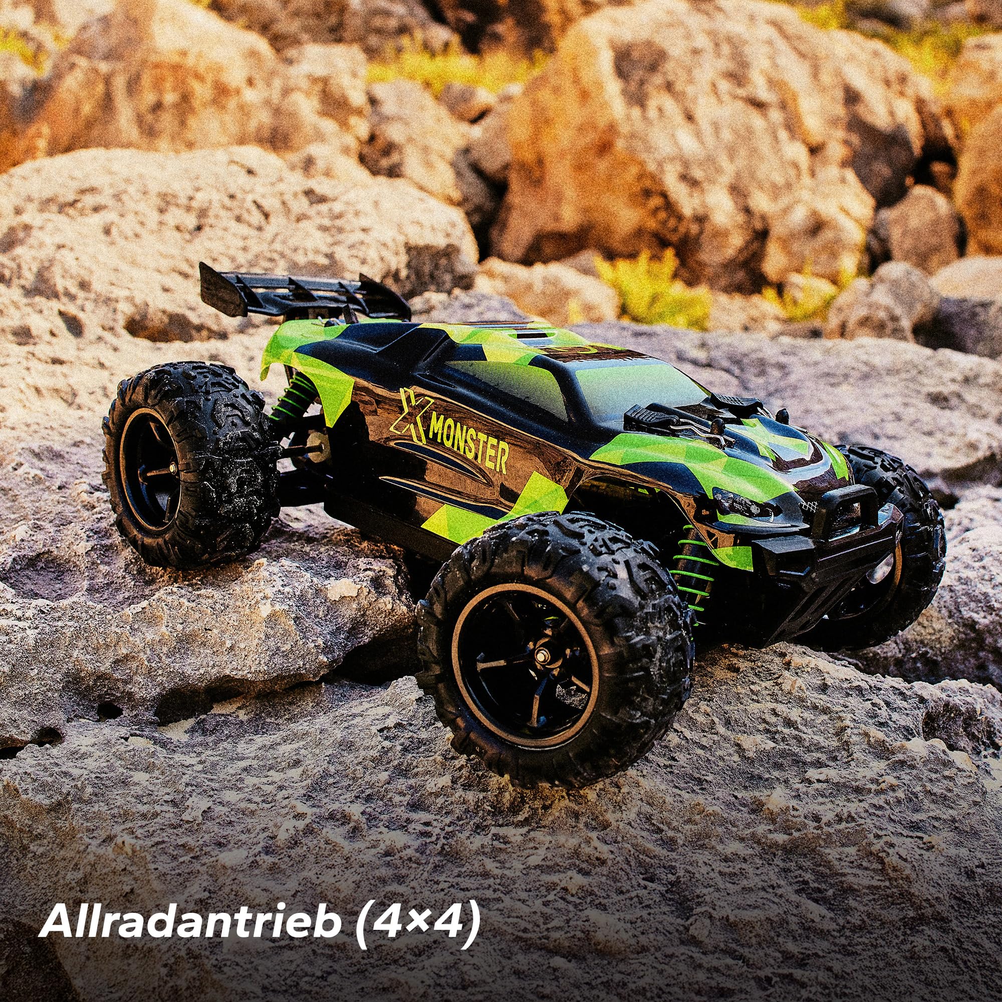 Overmax X-Monster 3.0 RC Monster Truck 1:18 für Jugendliche ab 14 Jahren | 30 km/h 4WD Offroad, 100 m Reichweite, 2× 850 mAh Akku / 40 Min Fahrzeit, unabhängige Federung, robuste Konstruktion