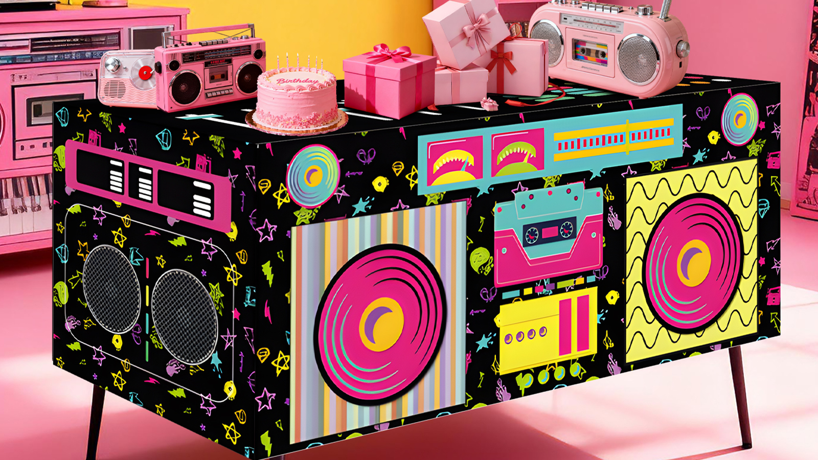 Amazon.com: 6FT Rectangle 80s 90s Boom Box Tablecloth, Retro Radio