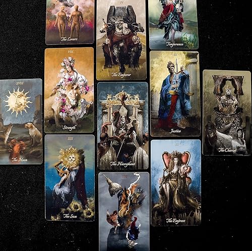 Miniatura 7 de La Muci Cartas de tarot barrocas de lámina dorada con libro guía para principiantes, juego de 78 barajas de tarot originales, baraja de tarot de