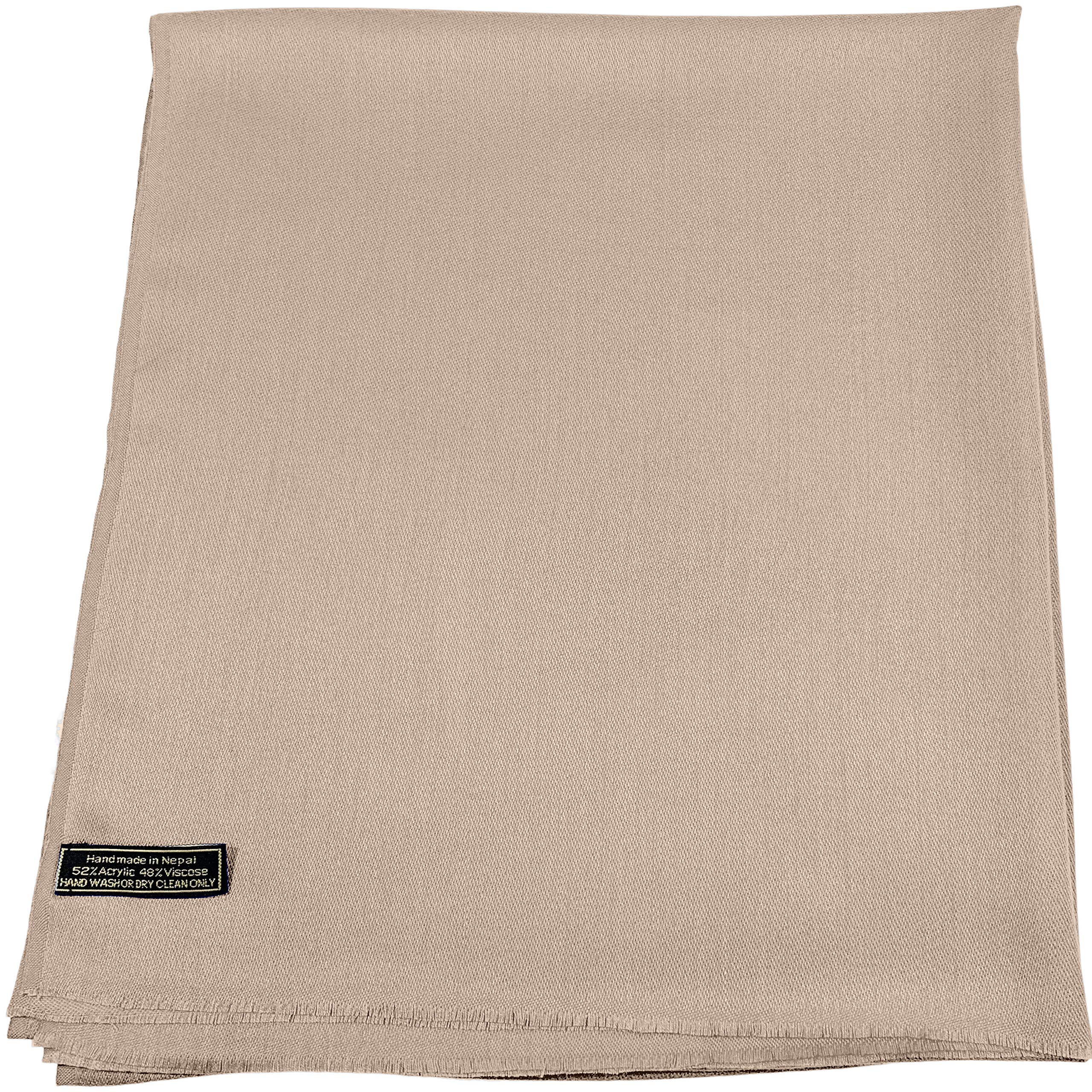 Cj Apparel Women's Champagne Pink Solid Colour Pink Beige Fringe Design Nepalese Shawl Scarf Wrap Stole Throw Head Wrap Pashmina Hand Made In Nepal