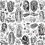 GOROMON 6 Sheets Chicano Temporary Tattoos For Women Men Adults Halloween Face Makeup Kit, Black Guadalupe Tattoo Stickers, Gangster Payasa Gansta Fake Tatoos Prison Familia Joker, Tatuajes Temporales