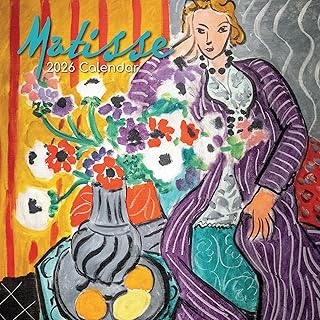 2026 正方形 壁掛けカレンダー - マティス 12 x 12インチ マンスリービュー 16か月 アートテーマ リマインダーステッカー180枚付き