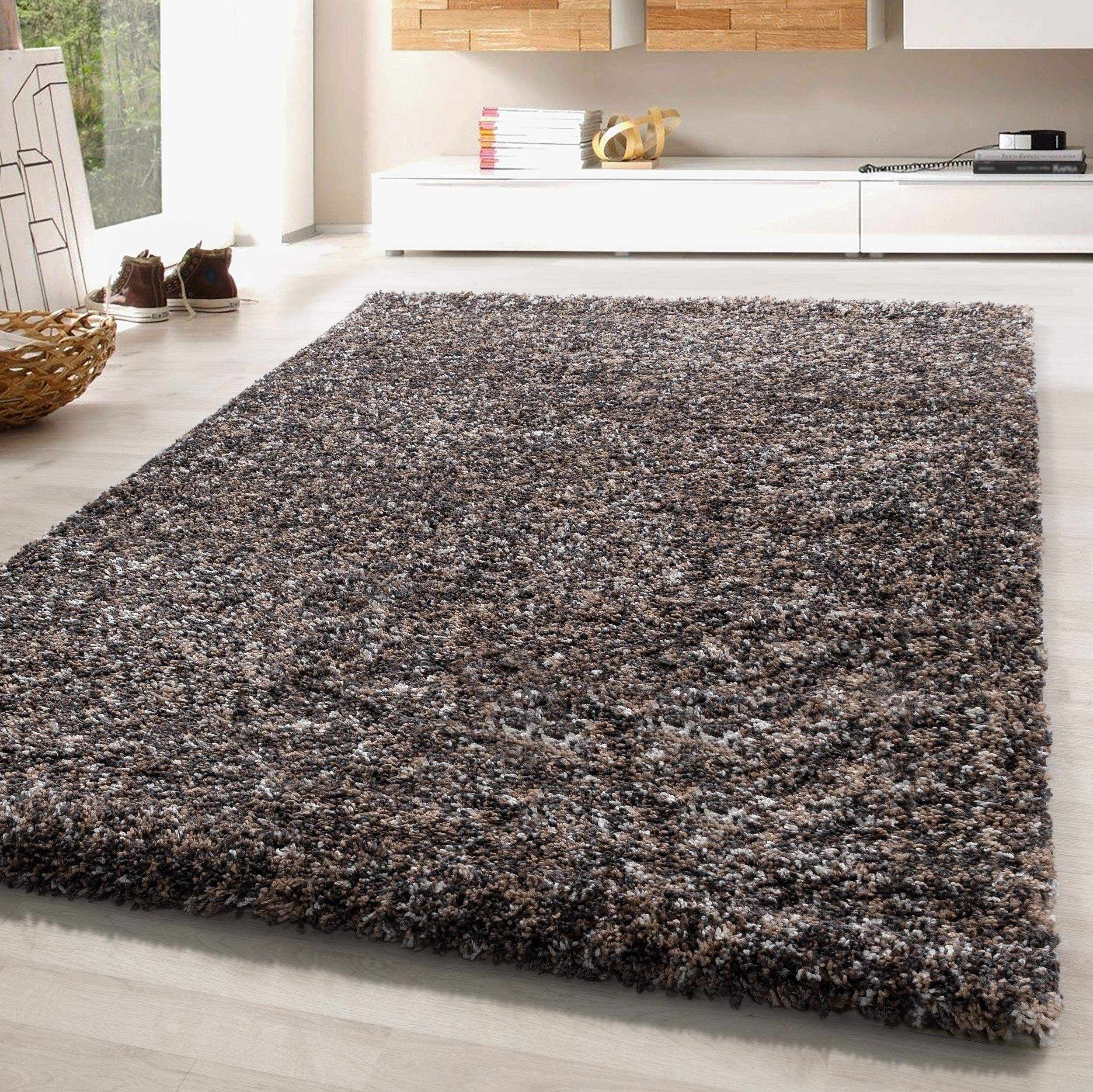 SIMPEX Tapis Shaggy Taupe 200x290 cm, Grand Tapis chiné, accueillant et Durable, Facile d'entretien, pour séjour