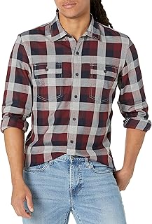 Marchio Amazon - Goodthreads Camicia Slim Fit a Maniche Lunghe con Motivo a Spina di Pesce Uomo