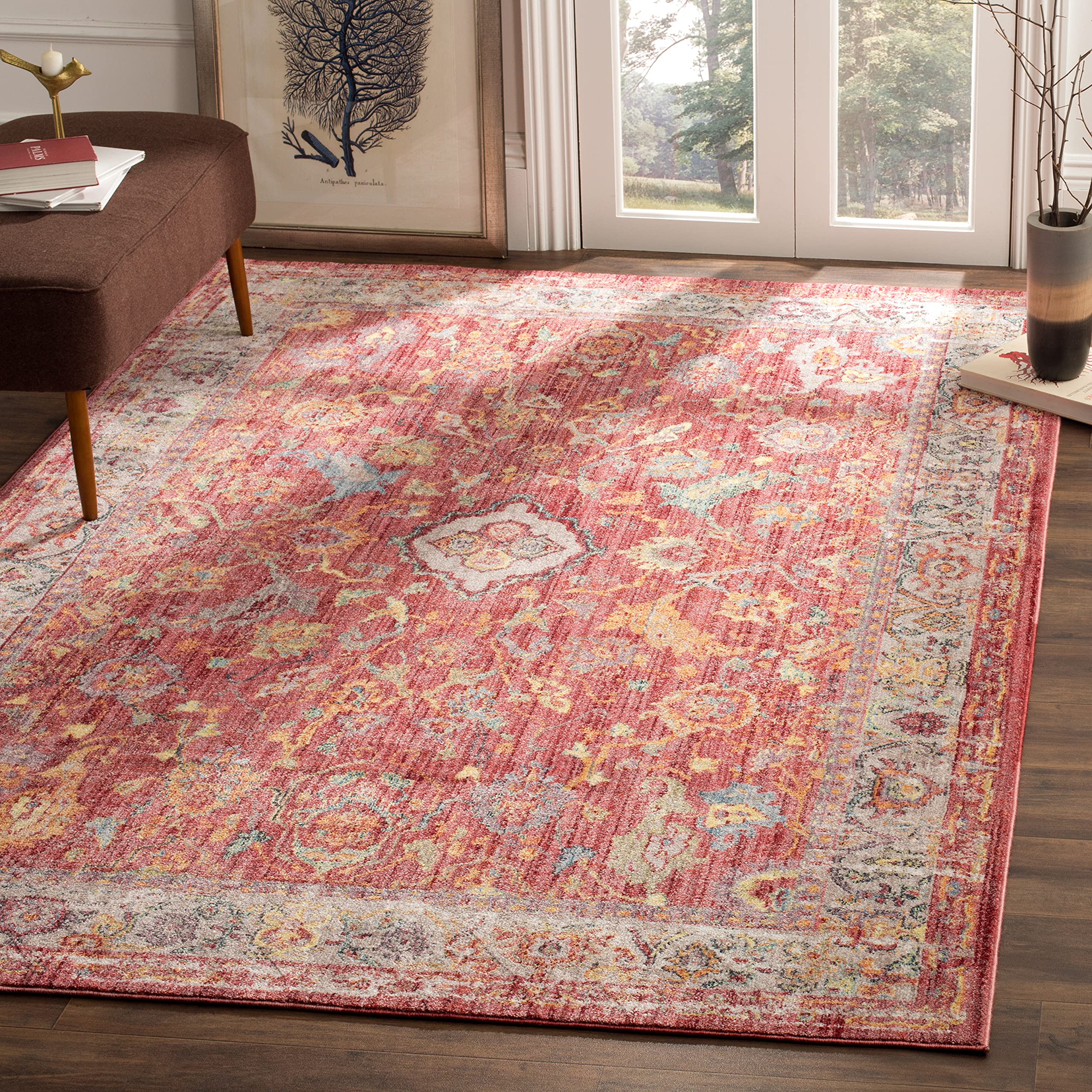 Tapis rose et gris SAFAVIEH Bristol 155x229 cm poil court pour chambre