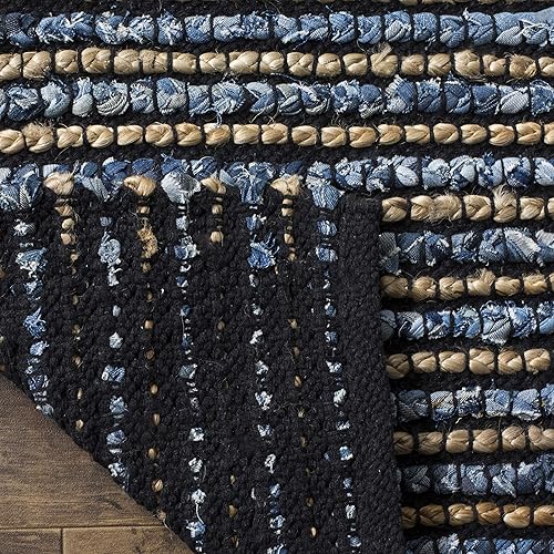 Miniatura 5 de SAFAVIEH Cape Cod Collection - Alfombra de área de 10 x 14 pies, azul, hecha a mano de algodón trenzado y yute, ideal para zonas de alto tráfico en