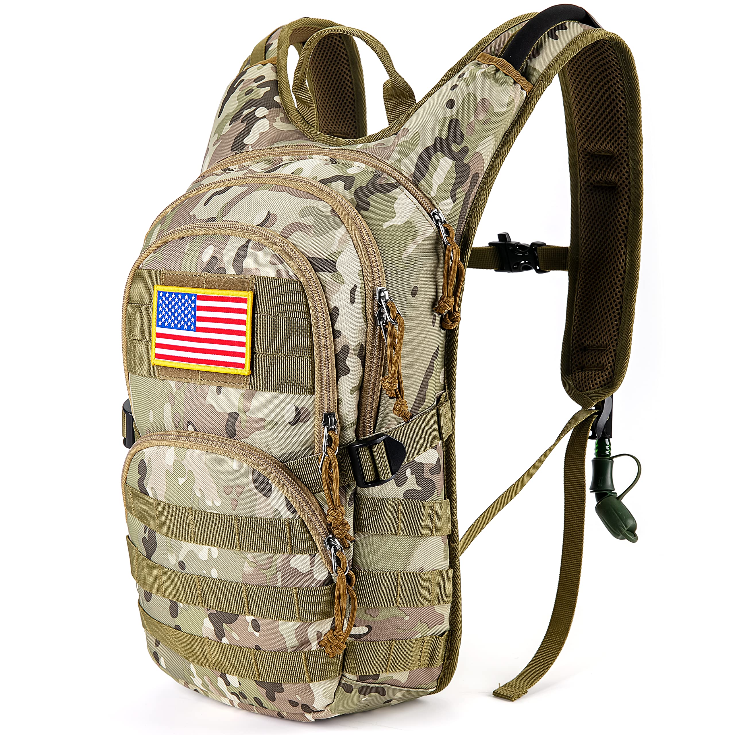 SHARKMOUTH Hydration Pack, Tactical Molle Hydration Pack Backpack 900D with 2L Hydration Water Bladder, Military Daypack for Running, Hiking, Cycling, Climbing, Hunting &Working Out