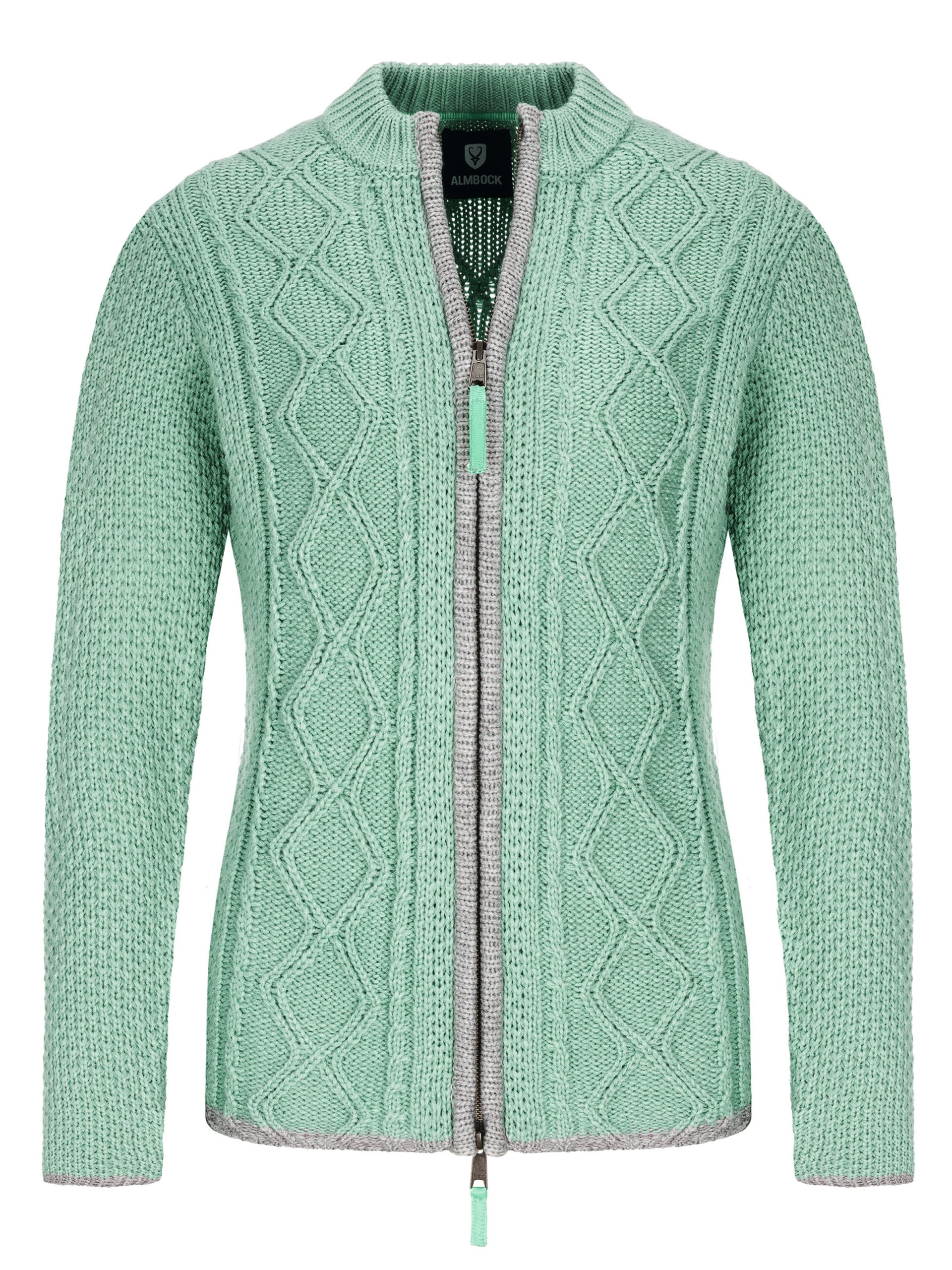 Almbock Strickjacke Damen Reissverschluss - Hochwertige Trachtenjacke Damen - Trachtenstrickjacke aus feiner Wolle in vielen Farben von Gr. S - XXL