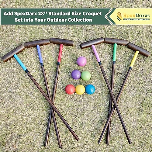 Miniatura 5 de Juego de croquet para seis jugadores, juego de croquet de 28 pulgadas con mazos de madera de primera calidad, bolas de colores, mechones, estacas,