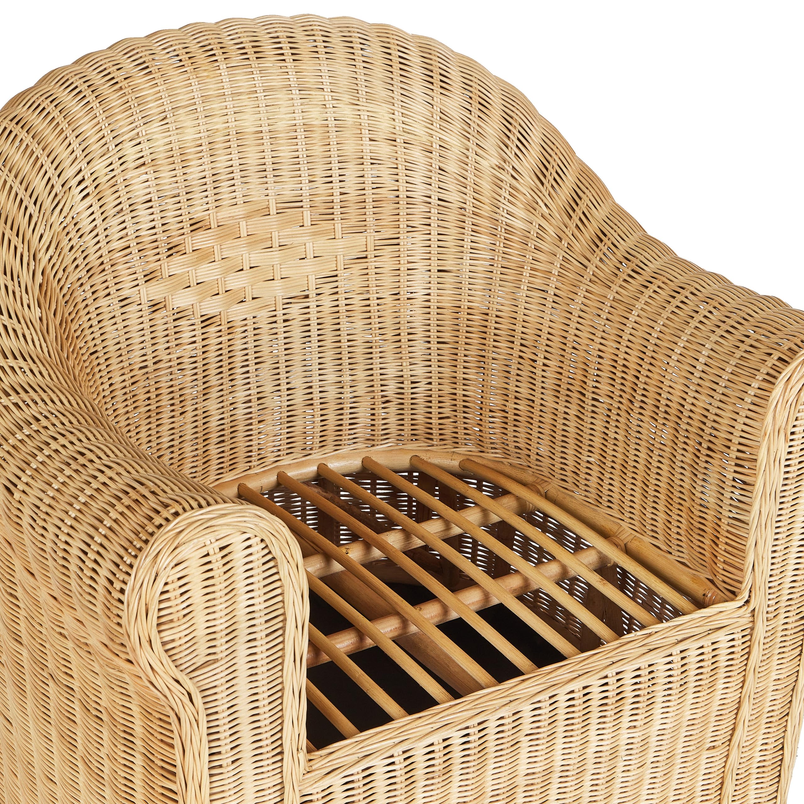 Beliani Gartensessel Rattan natürlich mit Armlehnen Kissen weiß Outdoor&Indoor Livadeia