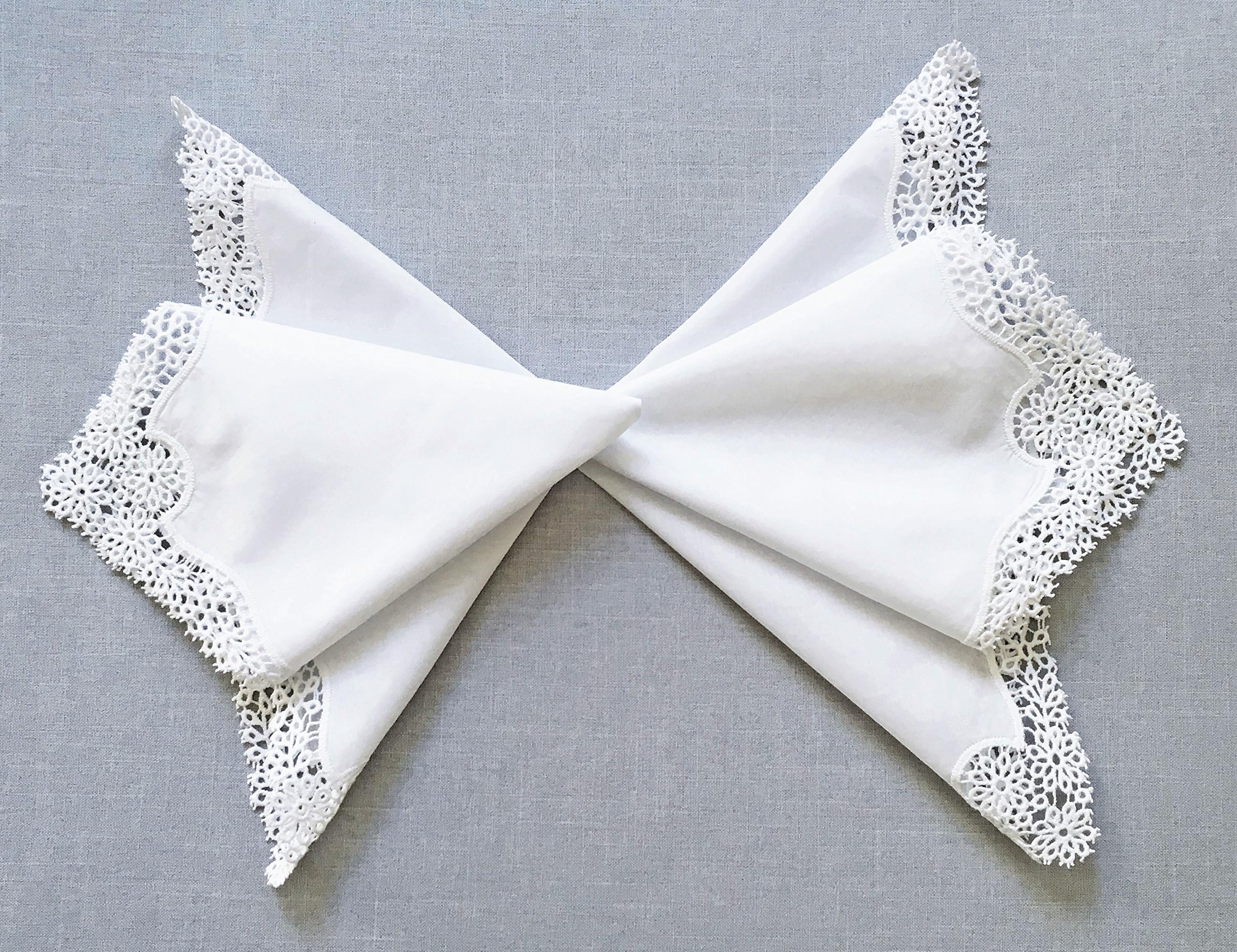 Set of 2 Wedding Crochet Daisy Lace Embroidery Handkerchief For Bride & Ladies /White, A006x2