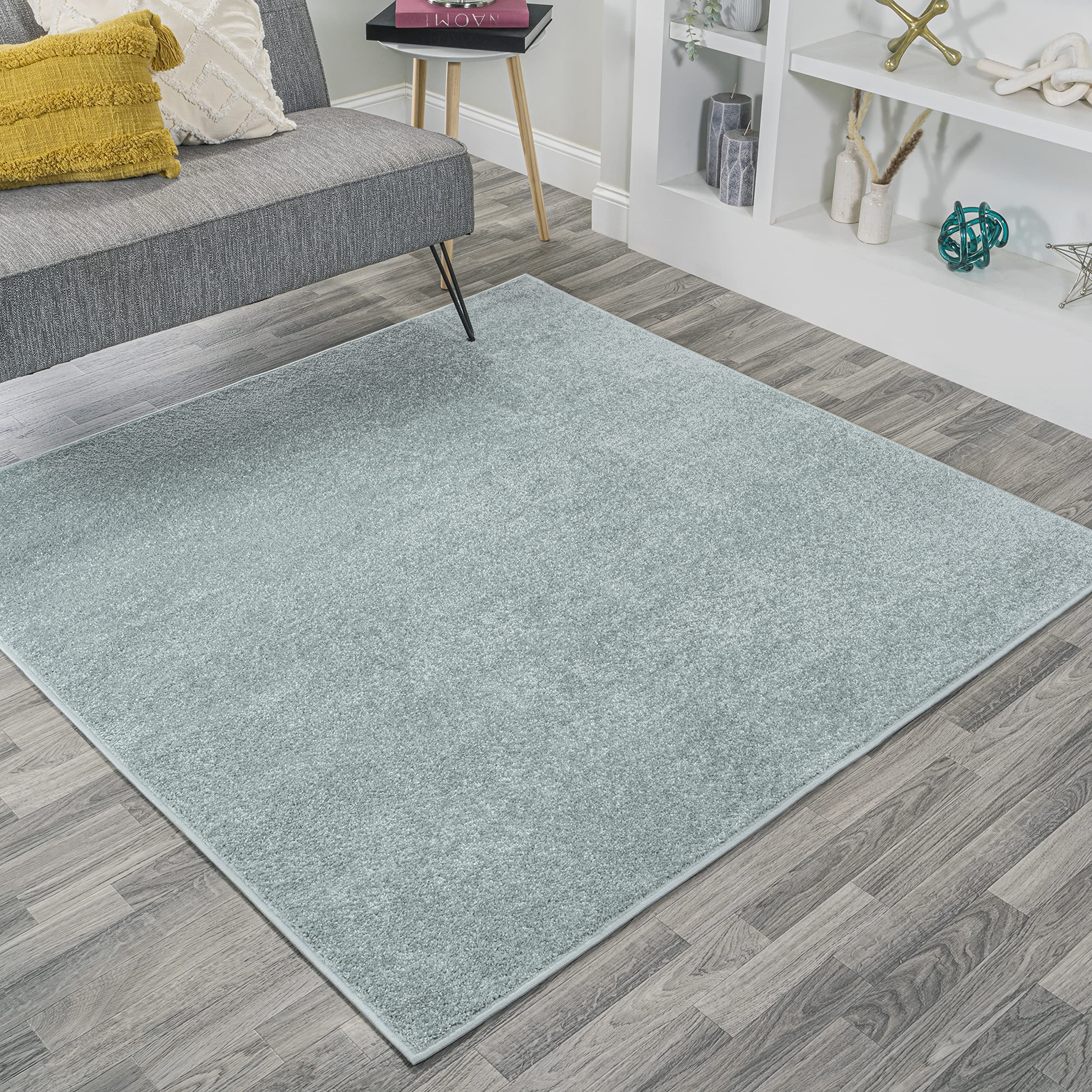 JONATHAN Y Haze Solid Low-Pile Aqua Blue 5x5 Square Indoor Area Rug, Coastal,Bohemian,Minimalist,Classic, Easy-Cleaning for Living Room,Bedroom,