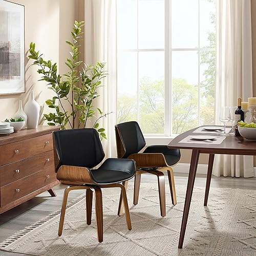 Miniatura 4 de Zouron Sillas de comedor giratorias, silla de escritorio moderna de mediados de siglo, silla de sala de estar de piel sintética con patas de madera