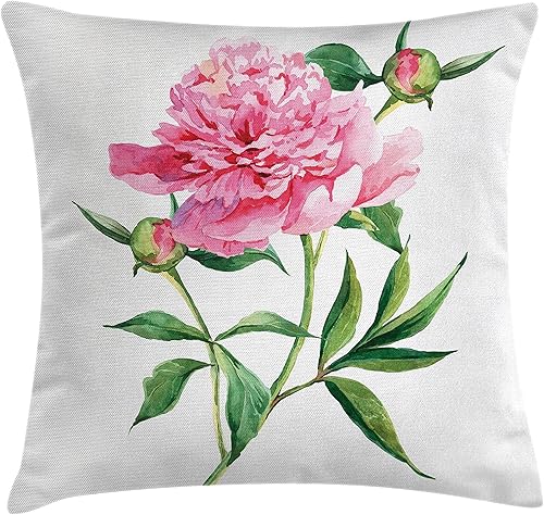 Ambesonne Funda de cojín con diseño de flores de acuarela, diseño de peonía vintage, diseño botánico de primavera, jardín, flor, naturaleza, funda