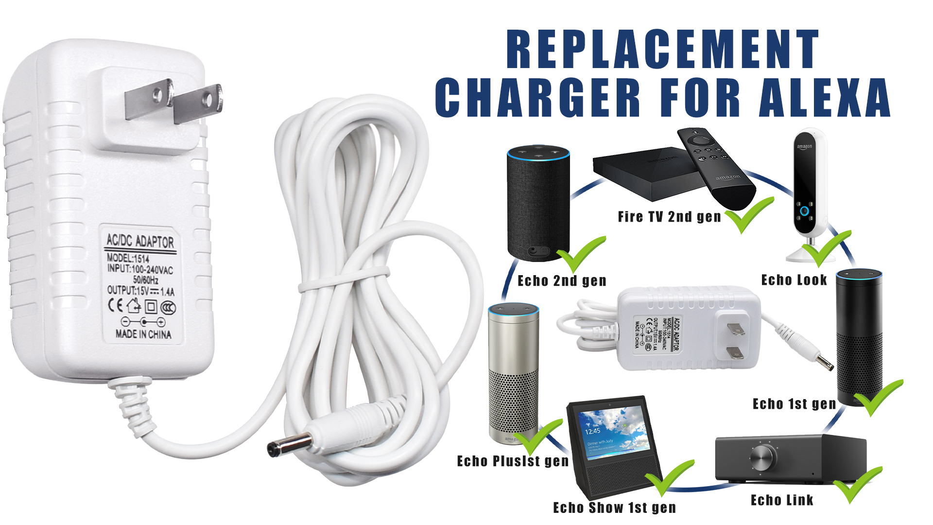 Amazon.com: 21W Power Adapter Charger for Echo (1st & 2nd